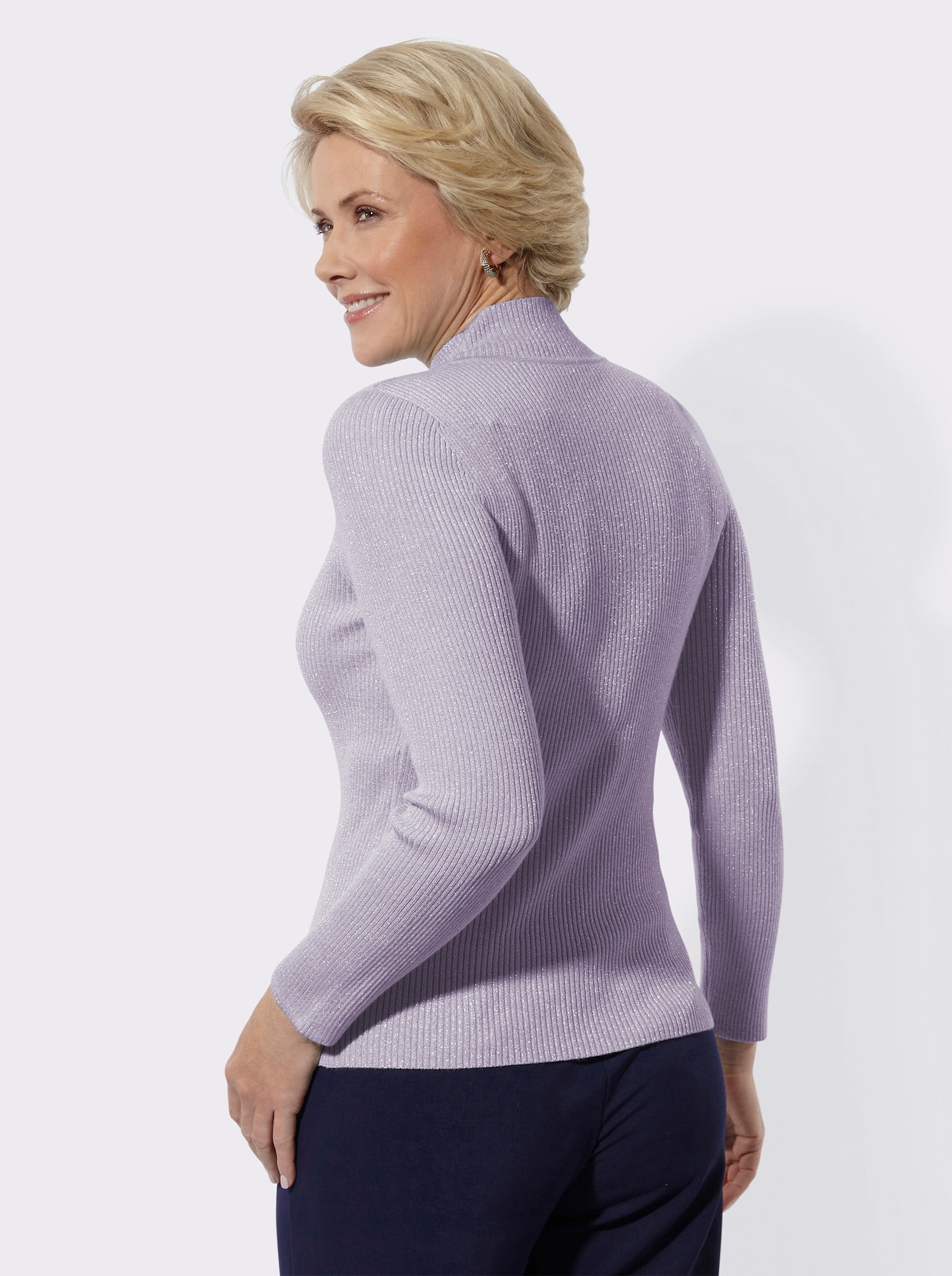 Stehkragenpullover mit Glanzgarn - flieder-meliert