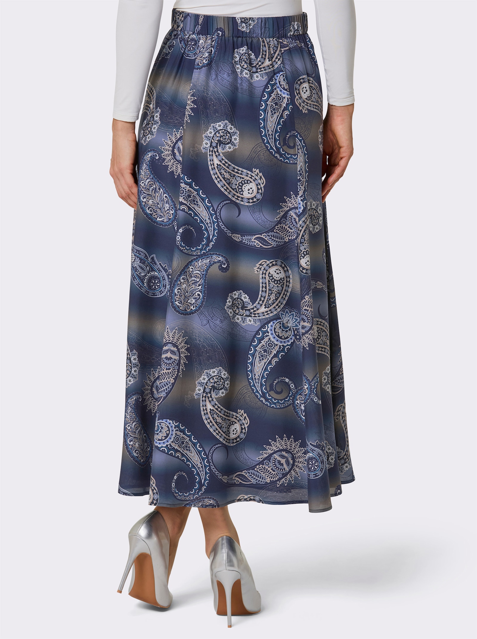 CREATION L PREMIUM Bahnenrock mit 30% Seide - marine-ecru-bedruckt