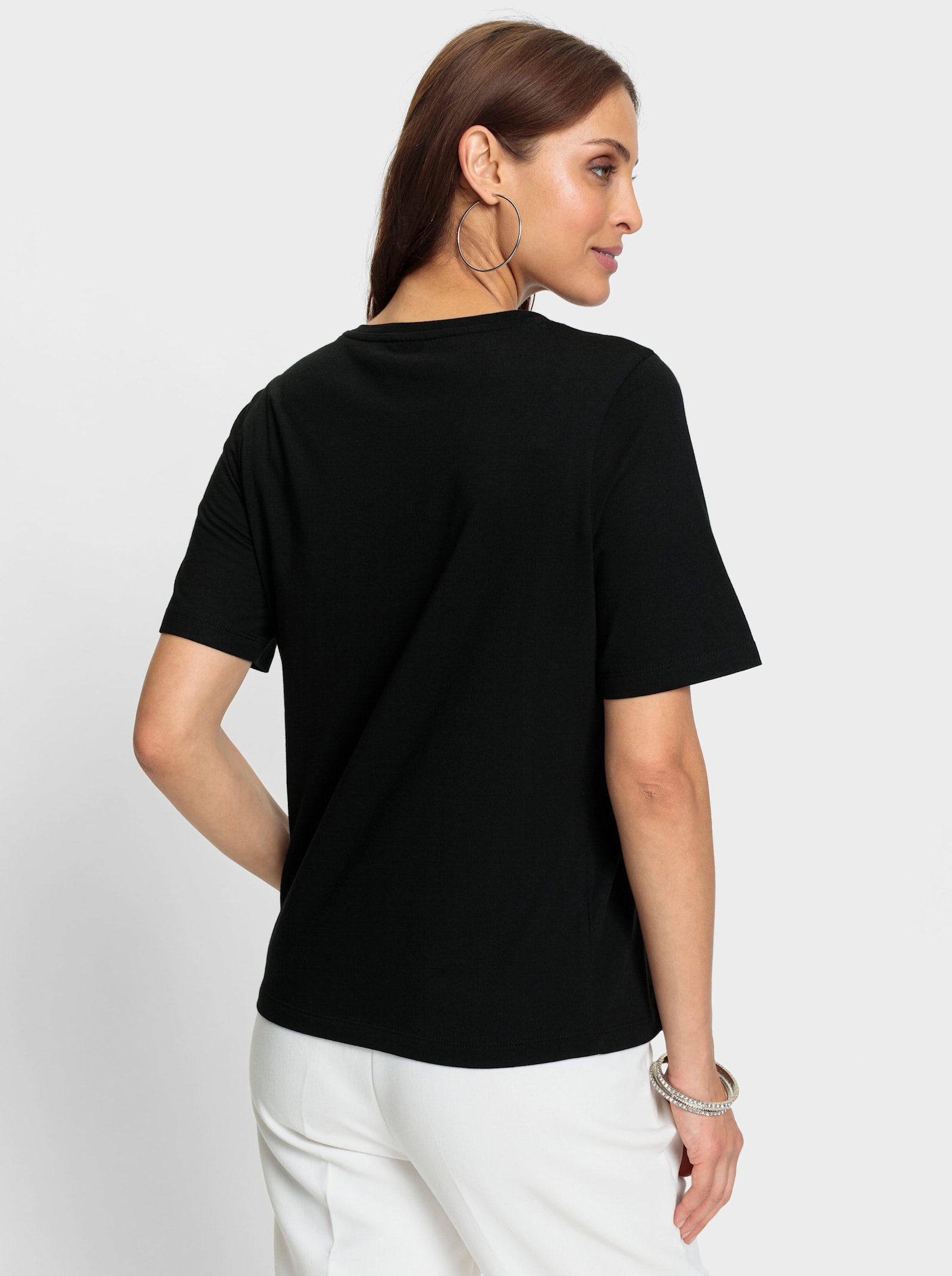 Kurzarmshirt mit Ornament-Stickerei - schwarz