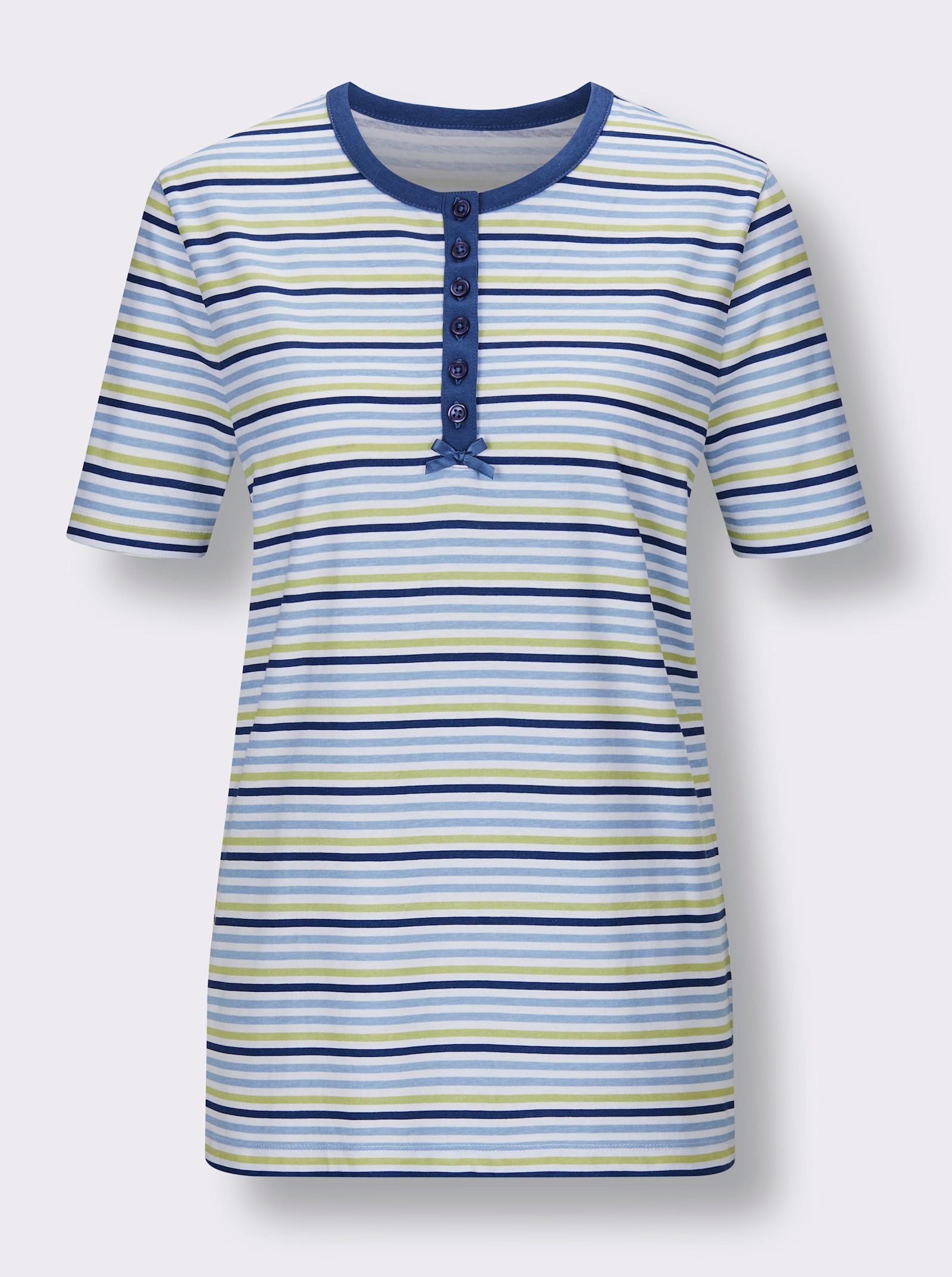 wäschepur Capri-Schlafanzüge mit Knopfleiste - jeansblau + jeansblau-geringelt