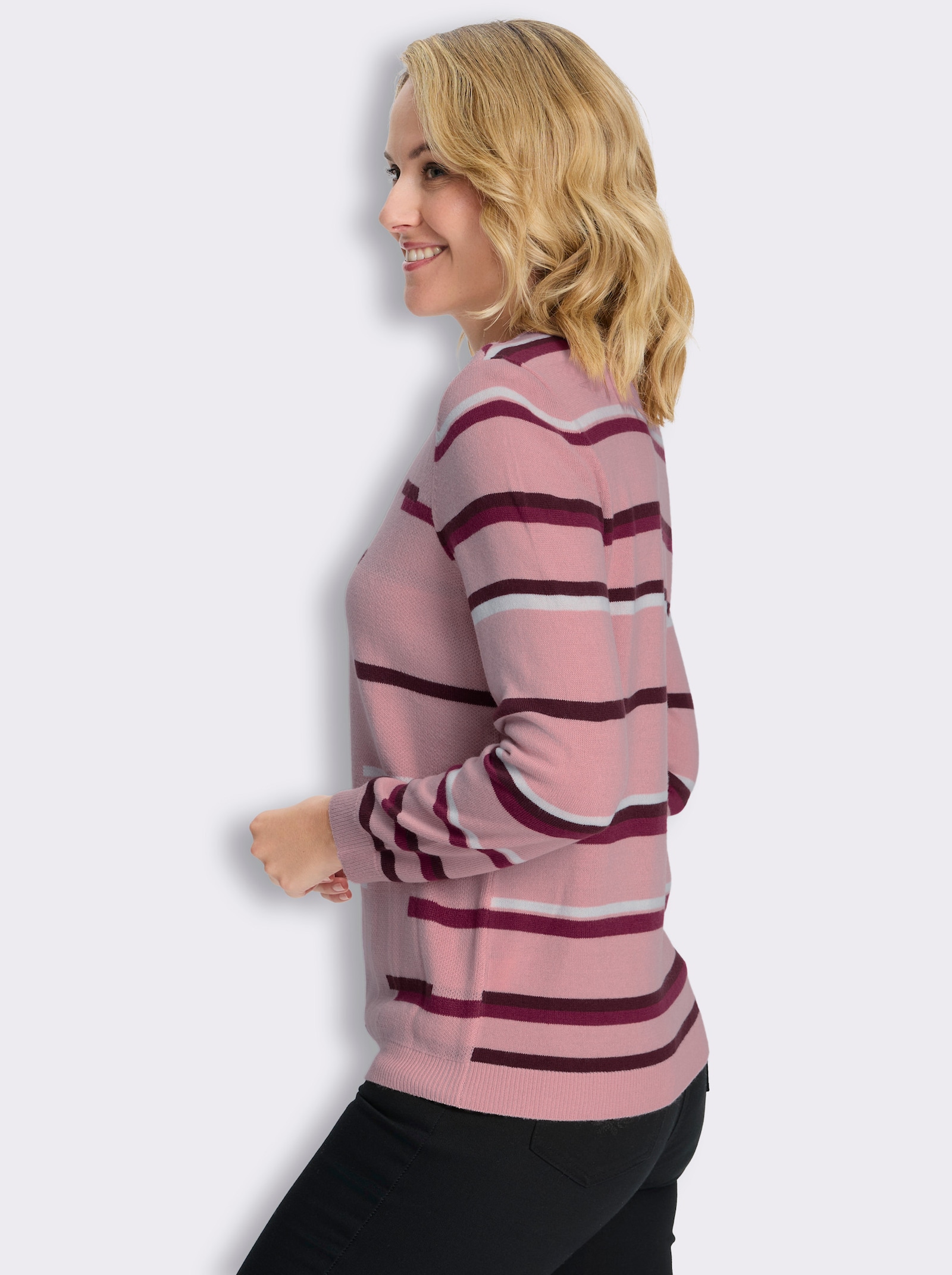 Langarm-Pullover in Jacquard-Streifenmuster - hortensie-malve-gemustert