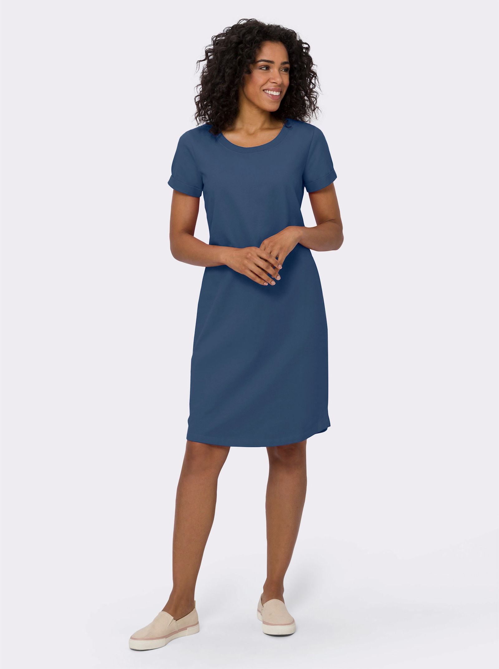 Sweatkleid mit Ärmelaufschlag - jeansblau