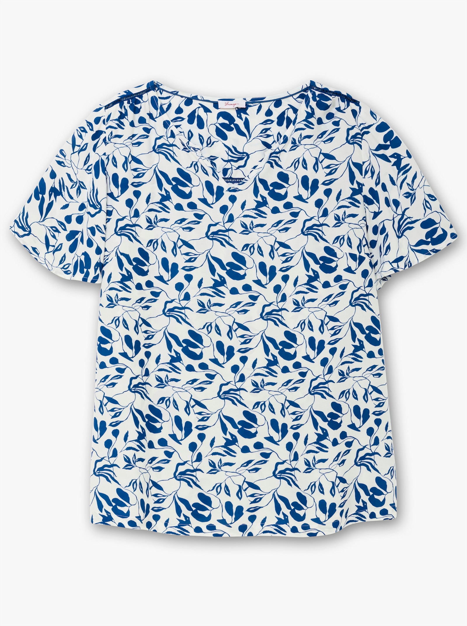 sheego Tunika in A-Linie, mit Flügelärmeln und Blätterprint - ecru-gemustert