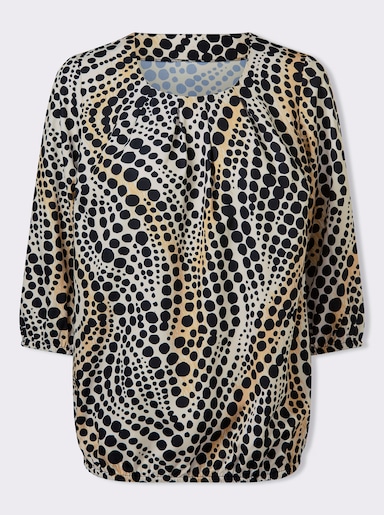 Navliek.blúzka, bodky - Slonovinovo-čierna potlač