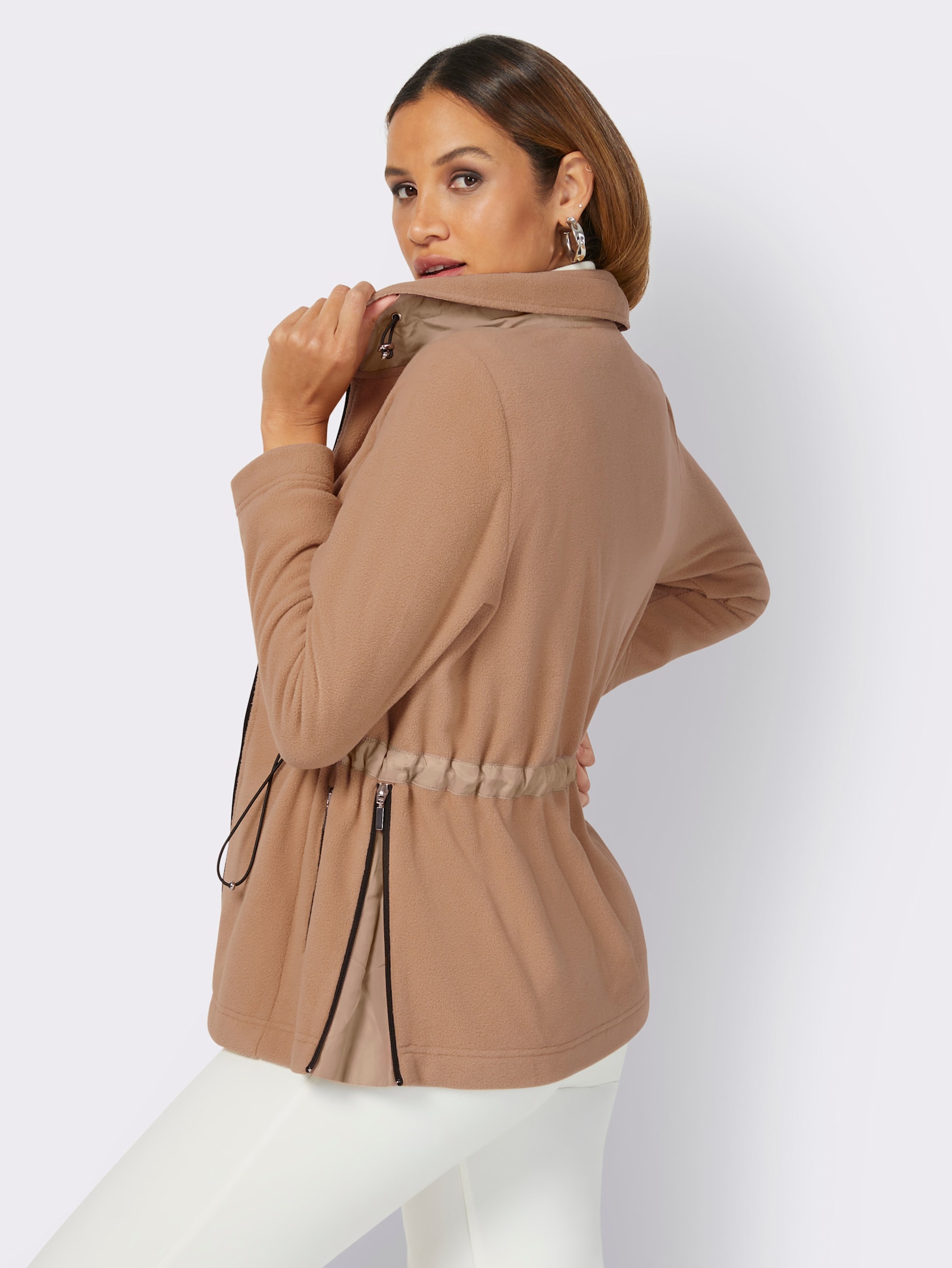 Fleecejacke mit Tunnelzug in der Taille - camel