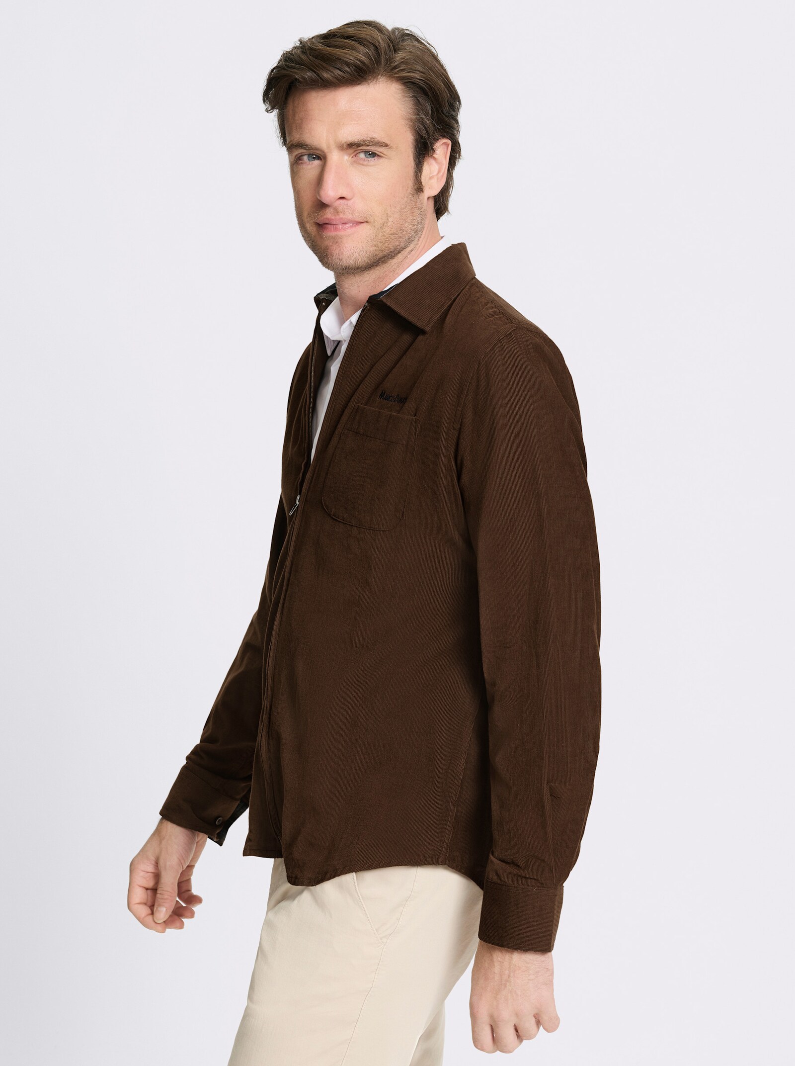 Marco Donati Langarmhemd in Microcord-Qualität - schoko