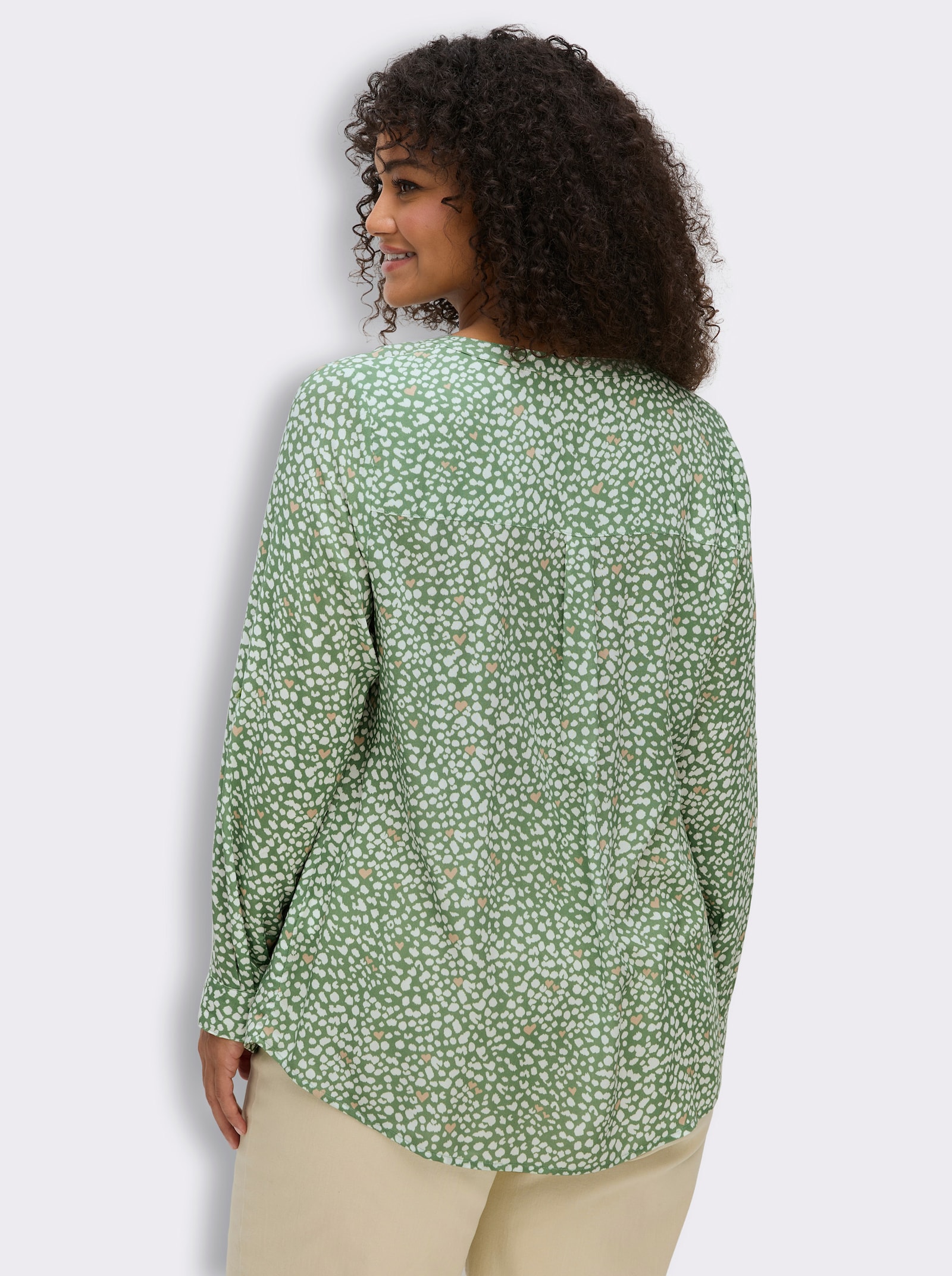 Langarm-Bluse - eucalyptus-ecru-bedruckt
