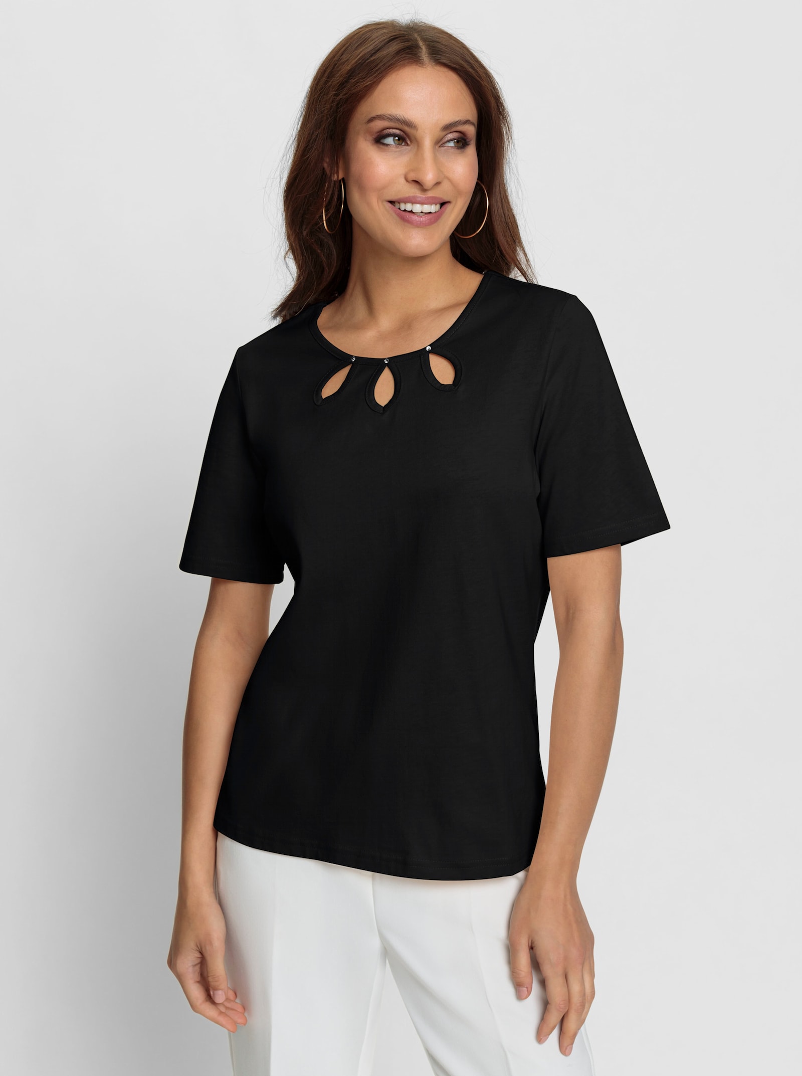 Shirt met ronde hals en cut-outs - zwart
