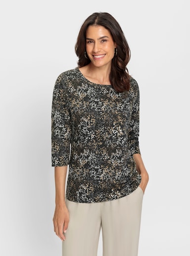 Print-Shirt mit Pünktchenmuster - schwarz-camel-bedruckt