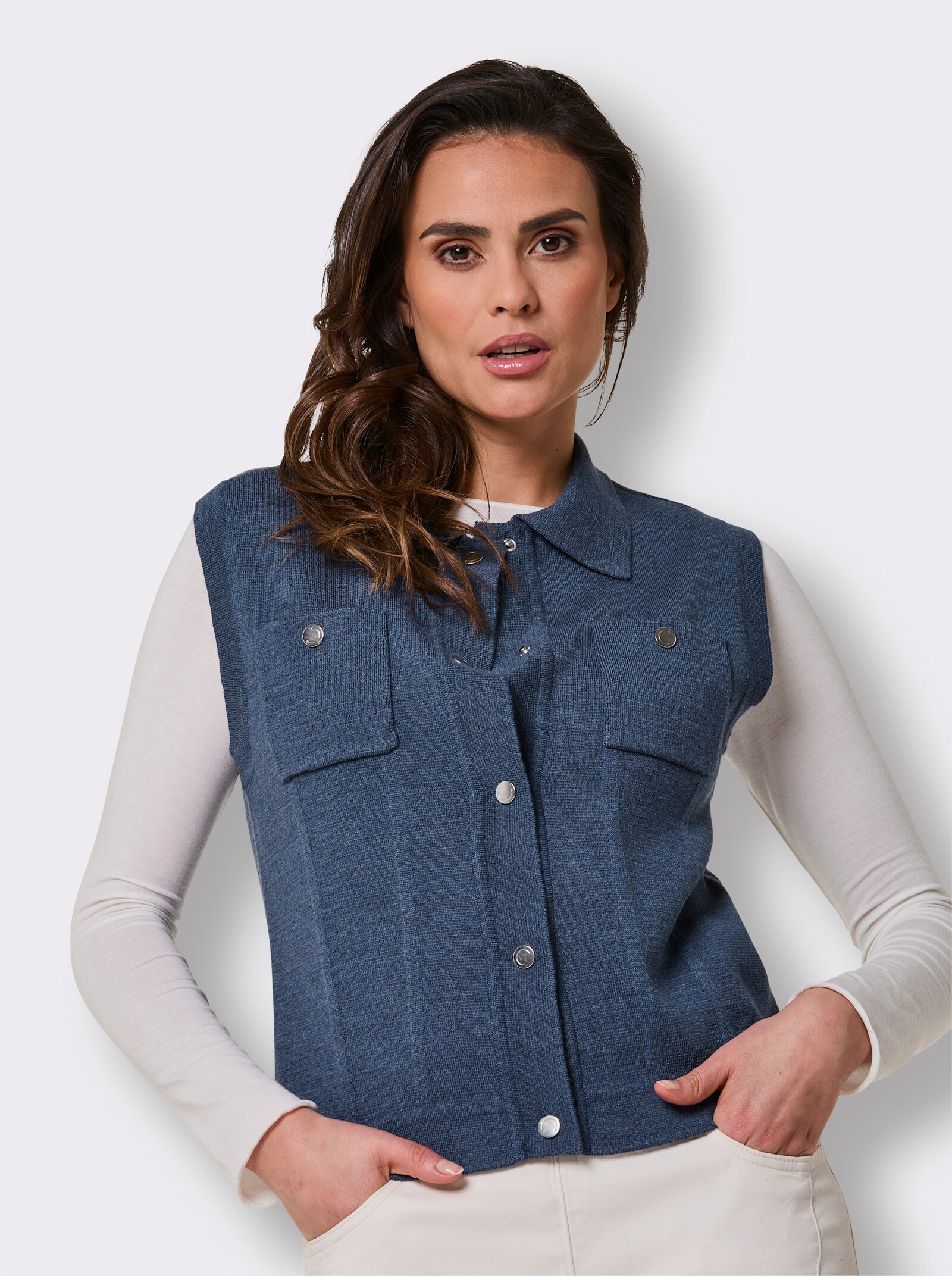 CREATION L PREMIUM Strickweste aus Wolle - rauchblau-meliert