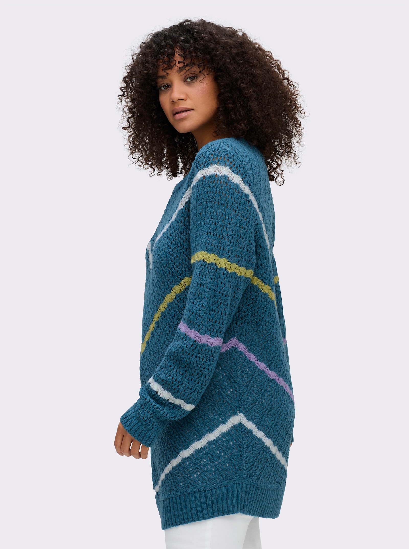 sheego Ajourpullover mit Zopfmuster-Streifen - topas-gemustert