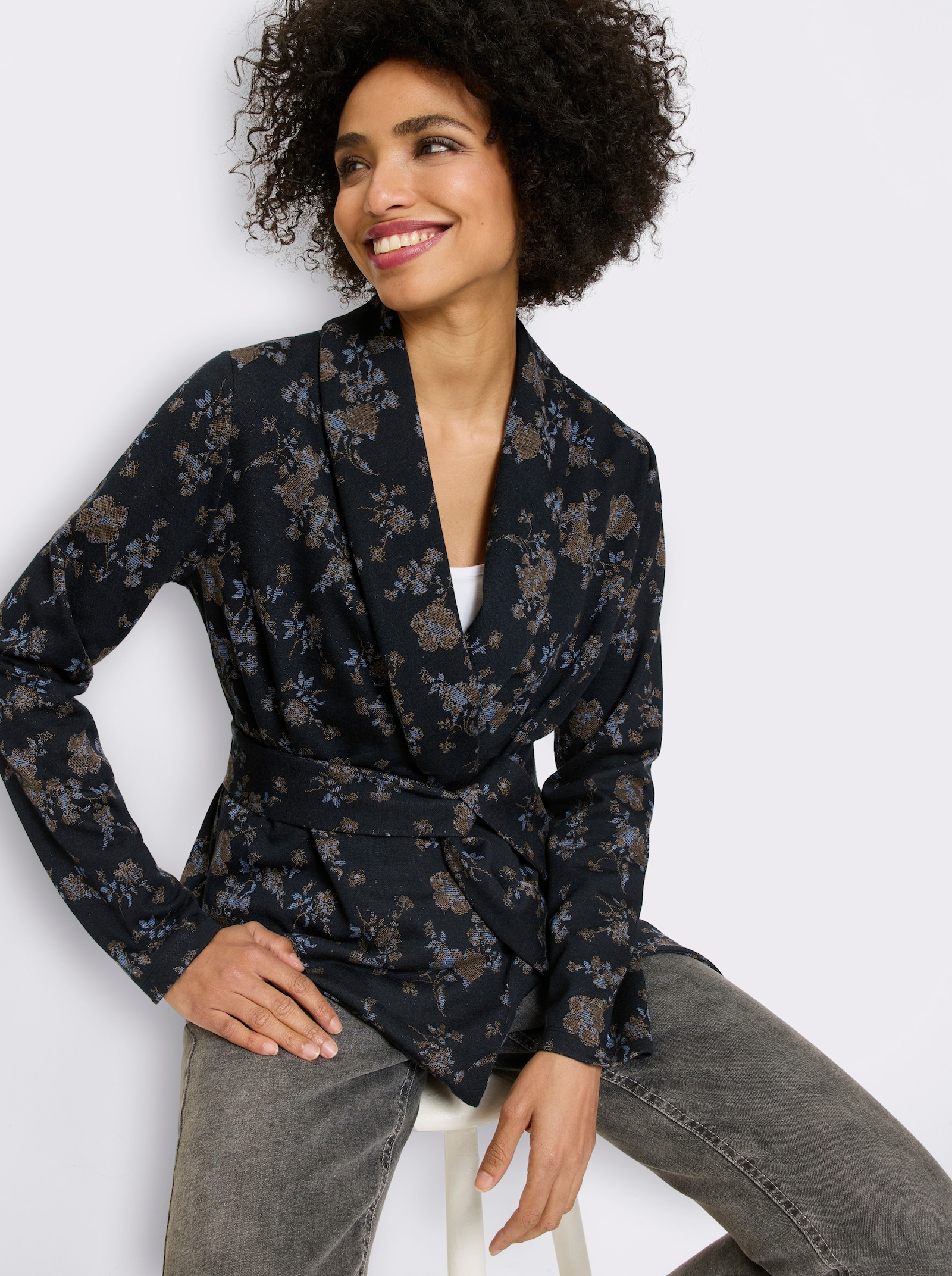 heine Shirtjacke mit Glanzgarn - marine-schoko-gemustert