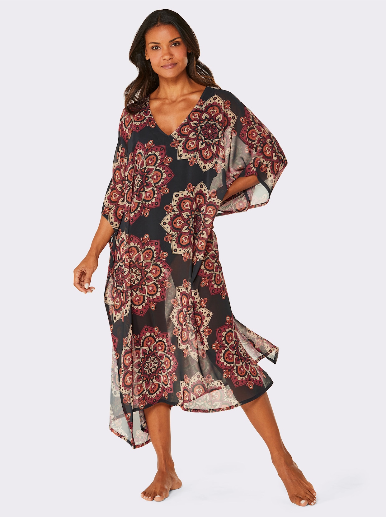 feel good Kaftan - schwarz-rot-bedruckt