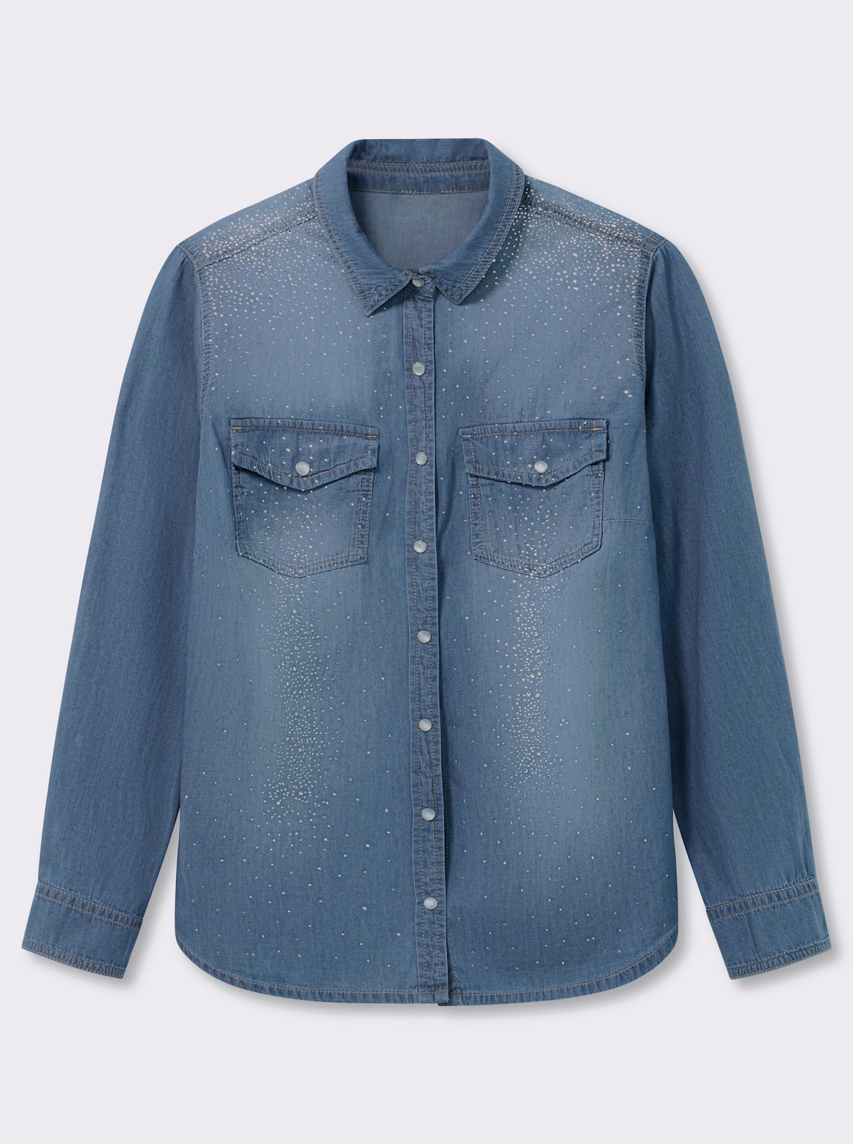 Jeansbluse mit Glitzersteinchen - blue-bleached