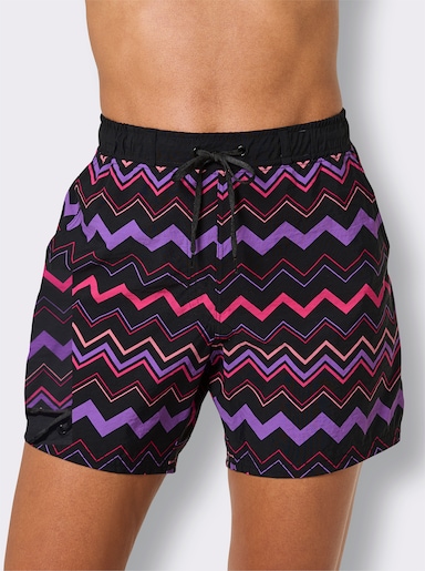 Badeshorts mit einfarbigem Bund - schwarz-pink-lila