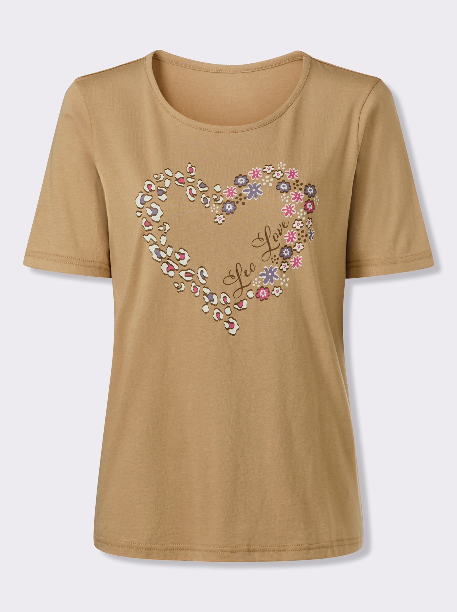 Tričko-okr.výstr., srdiečka - Ťavia-hnedá potlač