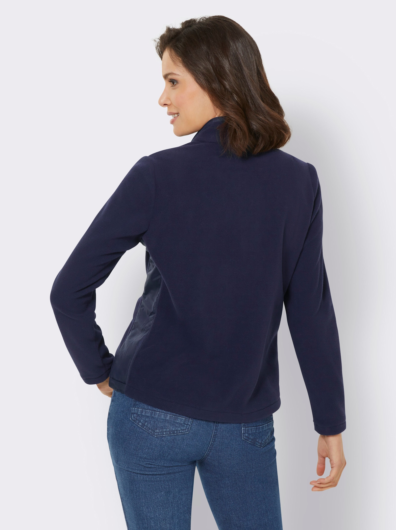 heine Fleecejacke mit Web-Besatz - marine