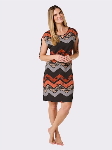 feel good Sommerkleid - schwarz-papaya-bedruckt