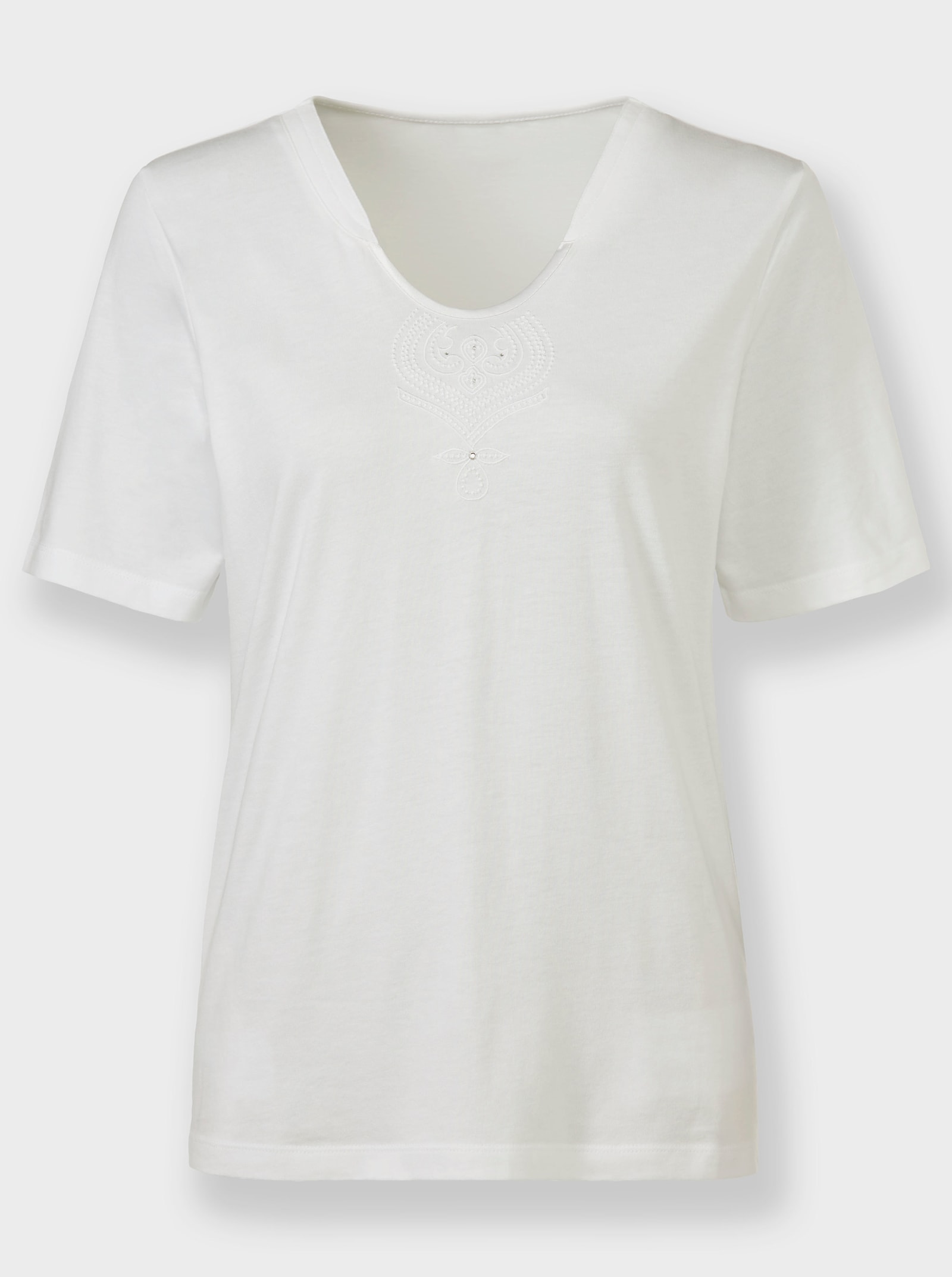 Shirt met korte mouwen en satijnen paspel - ecru