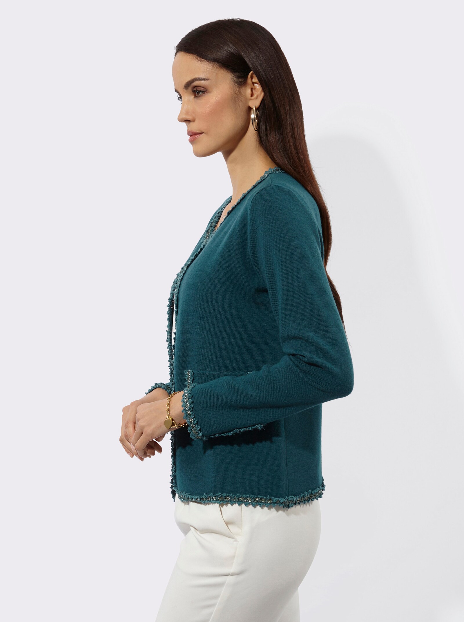 Strickjacke mit Woll-Anteil - petrol