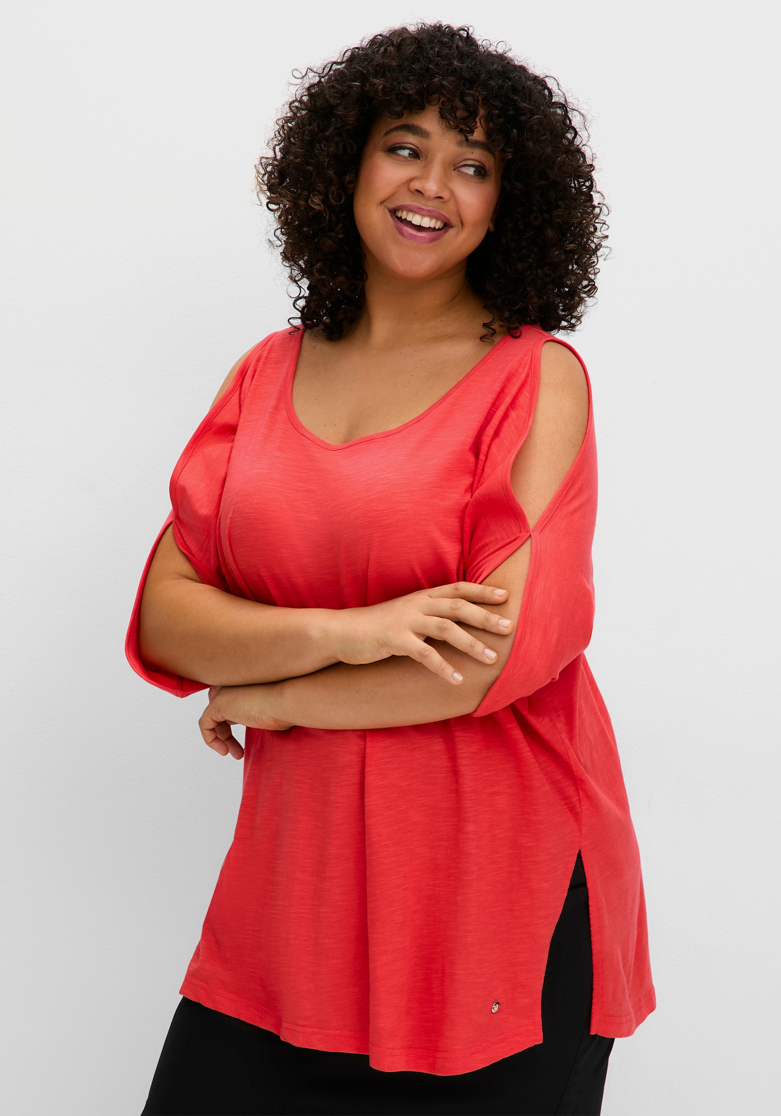 sheego Shirt met vleermuismouwen met split - langoustine