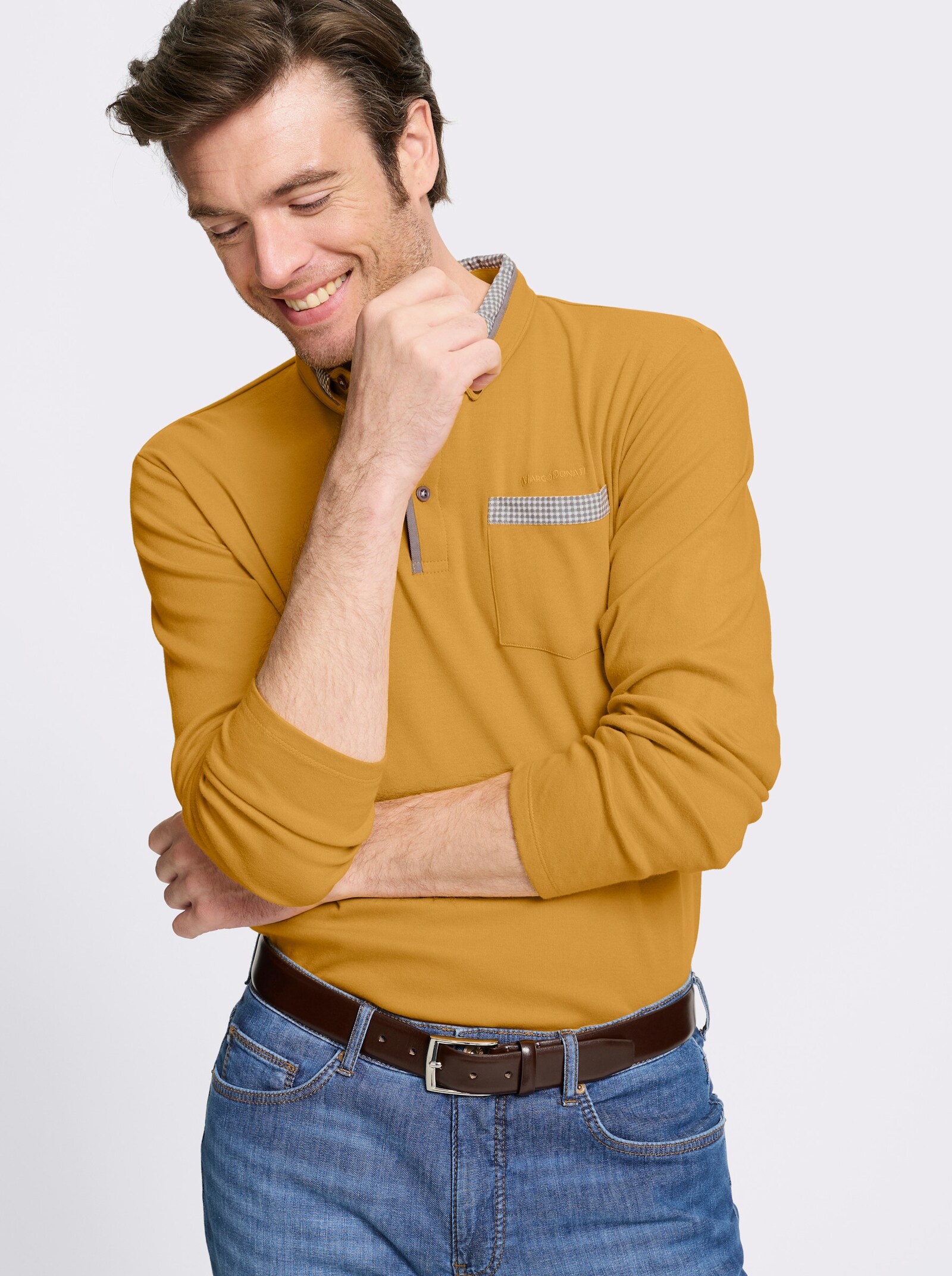 Marco Donati Langarmshirt mit Button-Down-Kragen - ocker