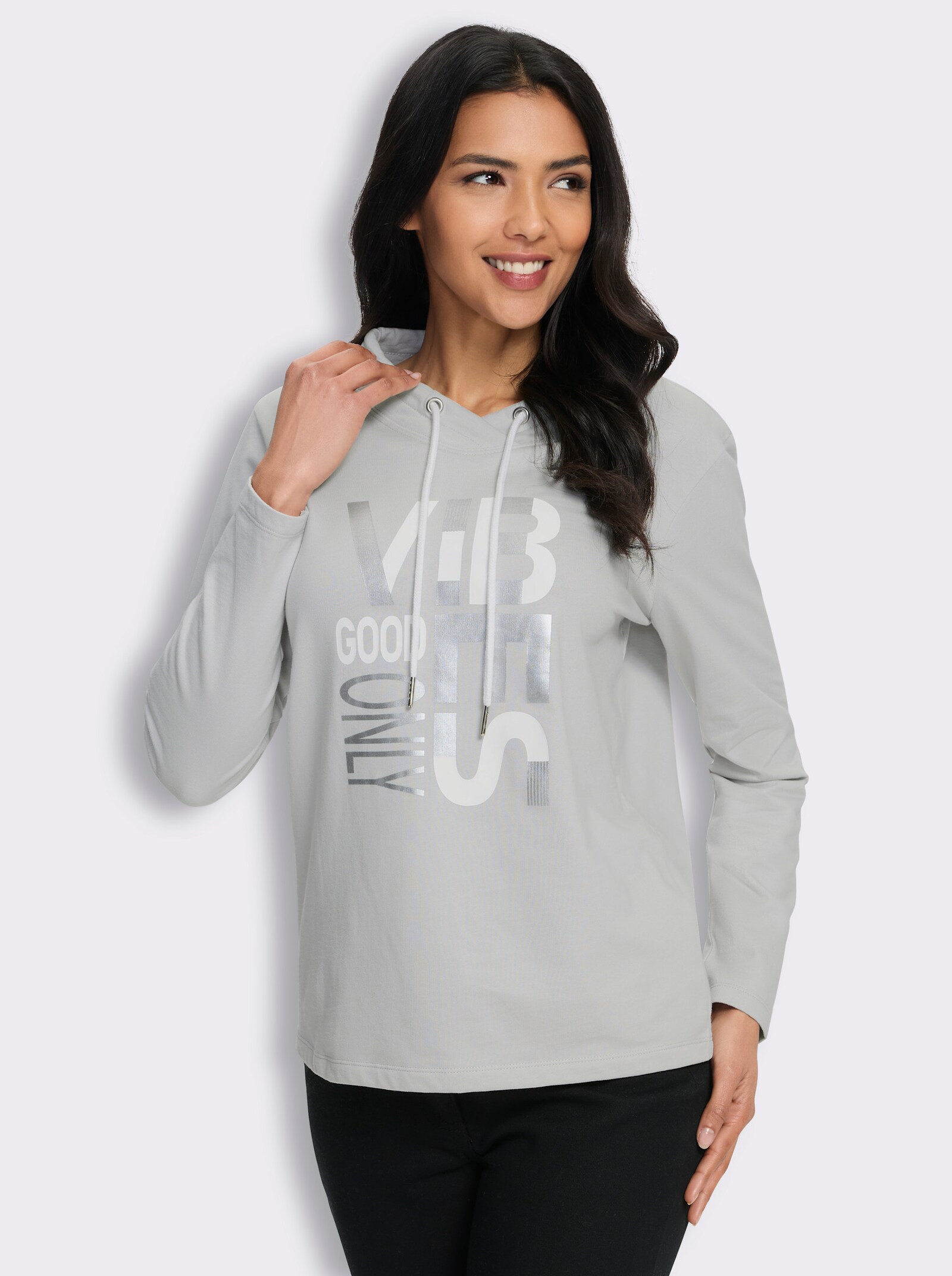 Sweatshirt mit überlappendem Ausschnitt - hellgrau