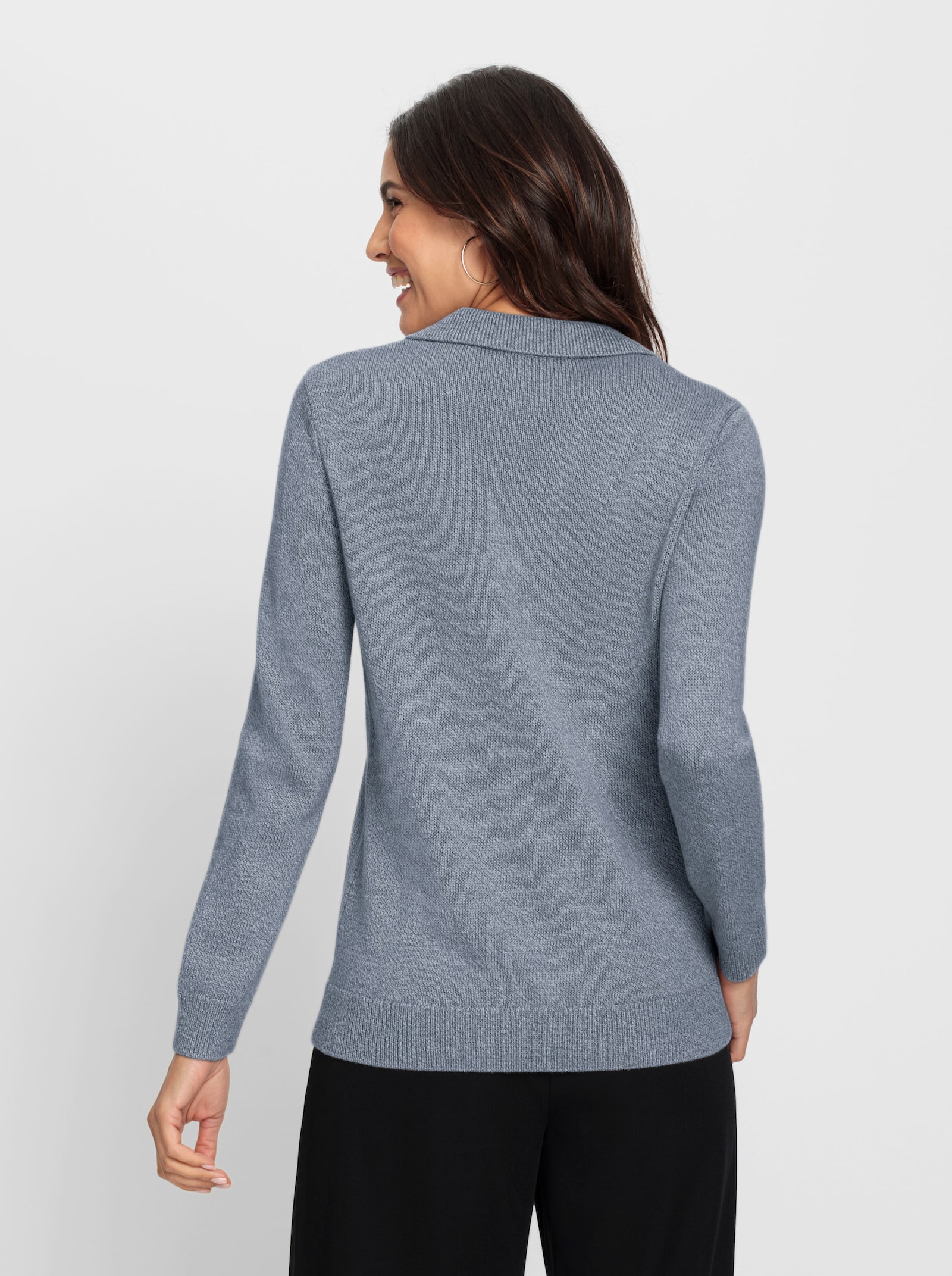Polopullover aus meliertem Garn - rauchblau-meliert
