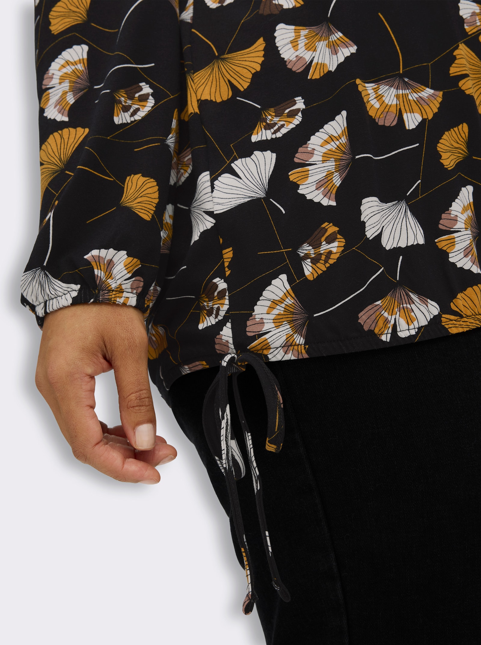 Langarmshirt - schwarz-ocker-bedruckt