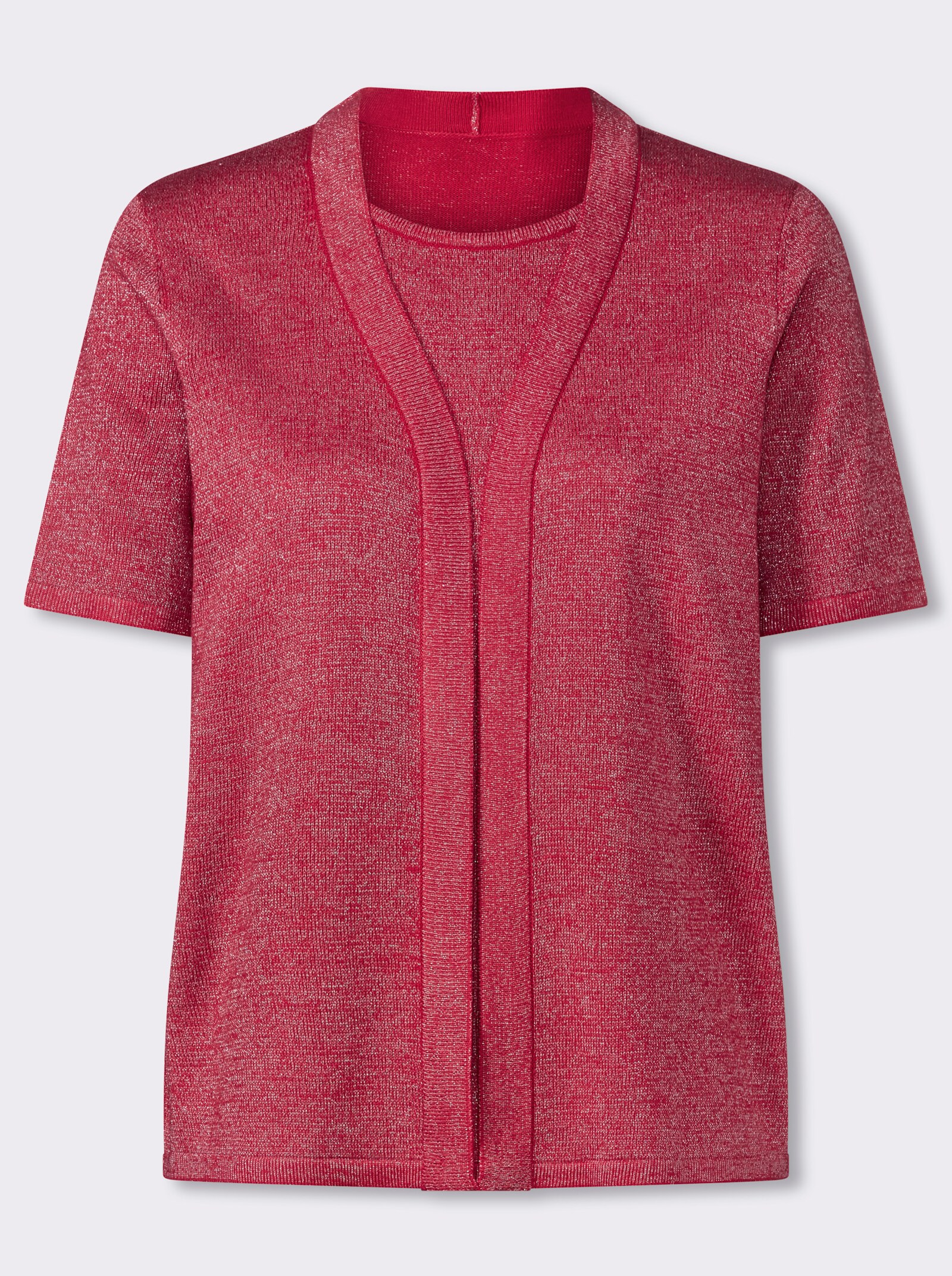 Kurzarmpullover in 2-in-1-Optik - erdbeere
