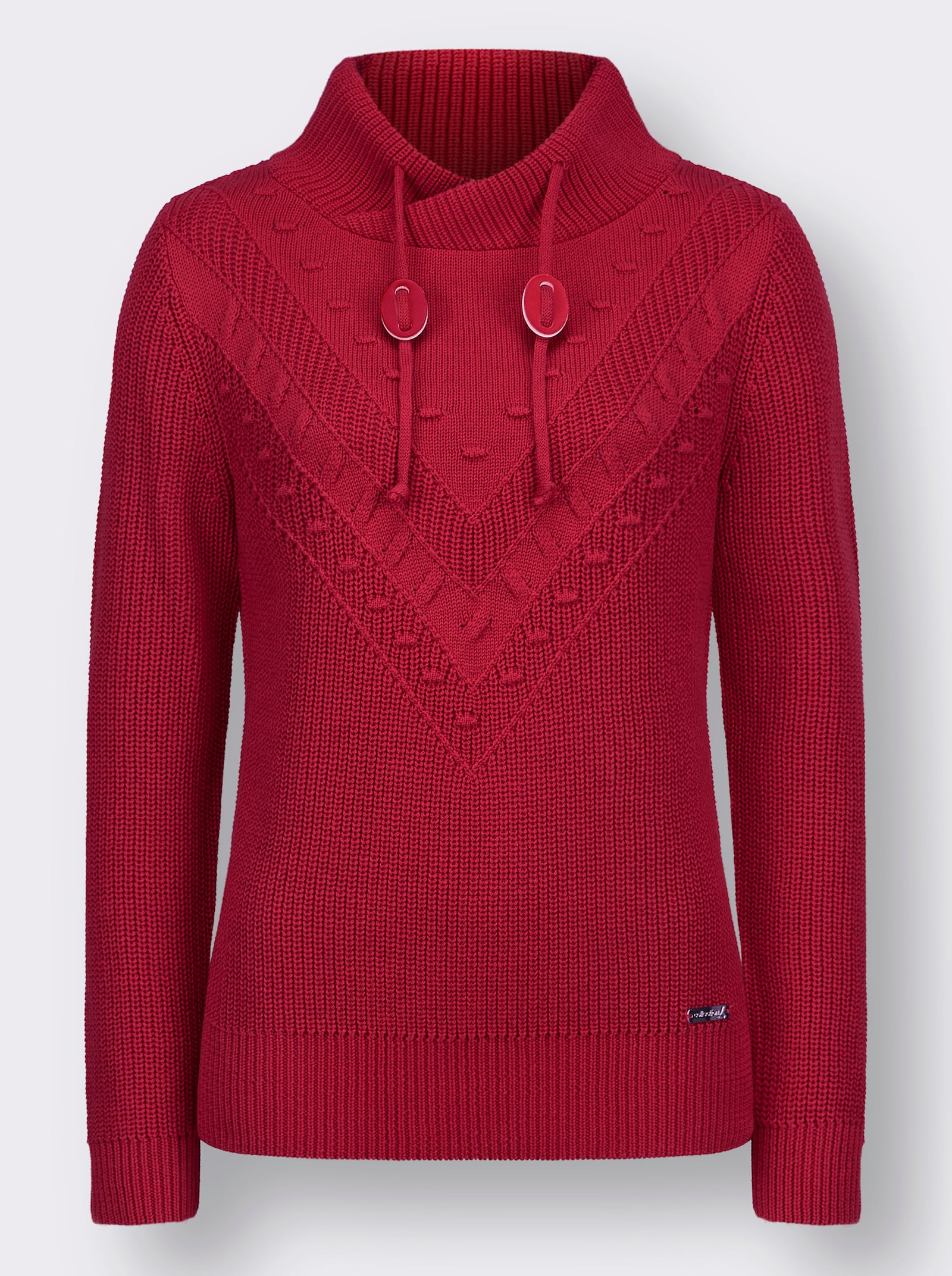 Gebreide pullover met overlappende opstaande kraag - rood