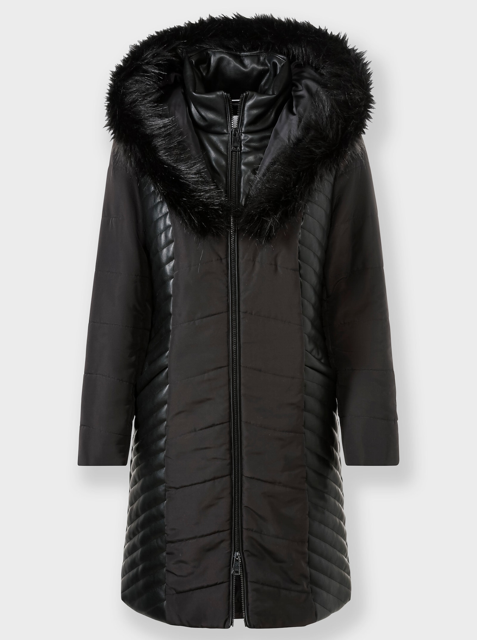 heine Manteau matelassé avec synthétique et imitation fourrure - noir