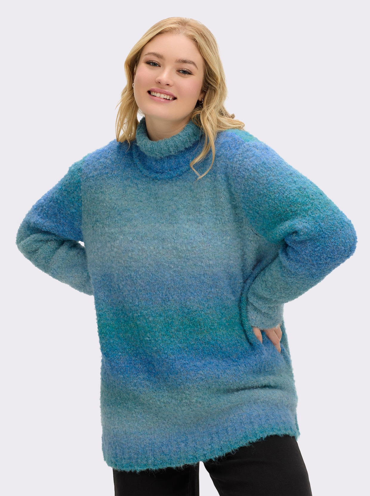 sheego Pullover - topas-jeansblau-gestreift