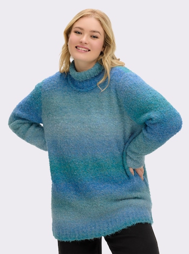 sheego Pullover - topas-jeansblau-gestreift