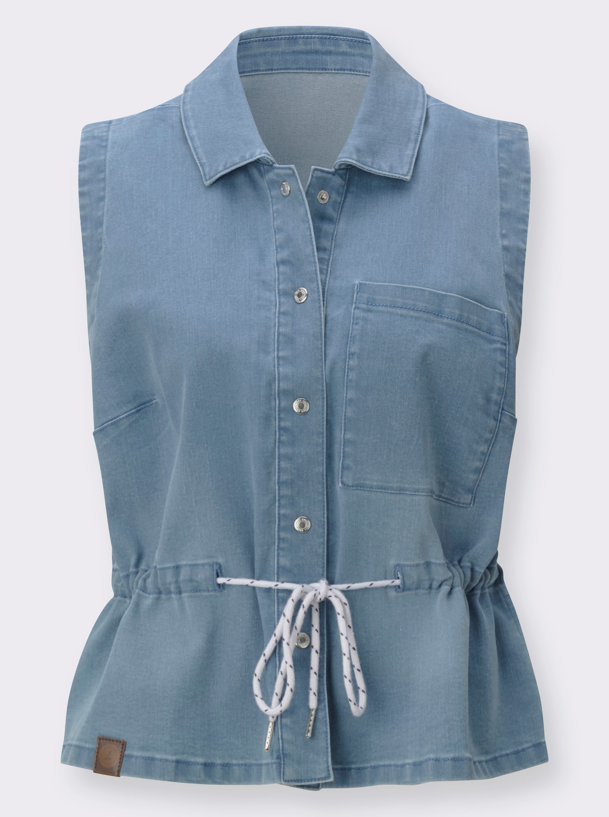 Jeansweste mit Kordelgürtel - blue-bleached