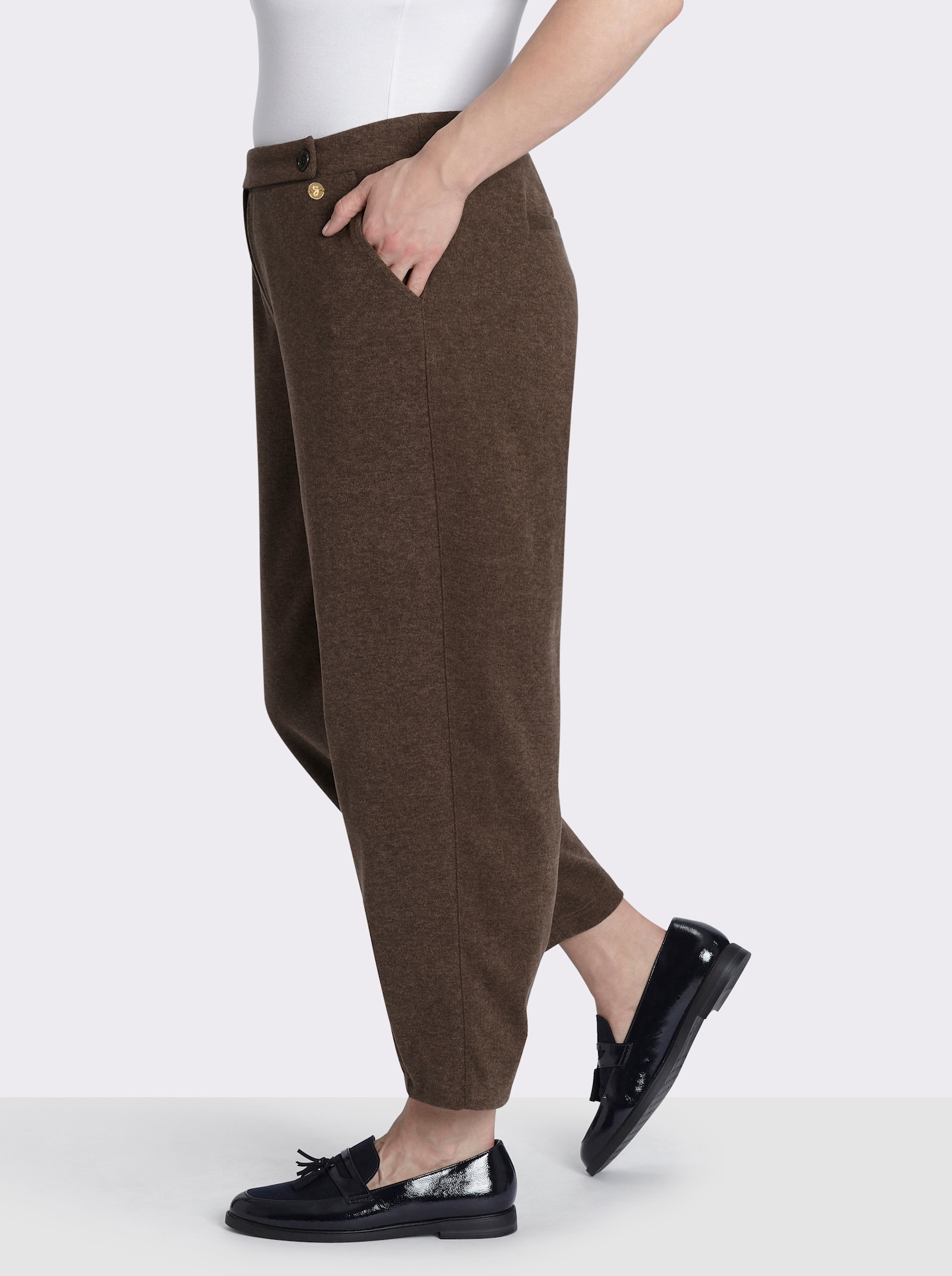 sheego Hose aus Flanell, mit Barrel-Leg - schoko