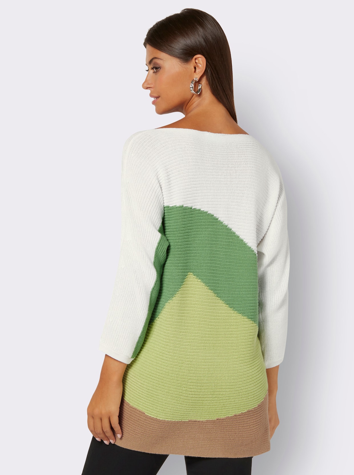 Pullover met 3/4-mouwen - wit/pistache gedessineerd