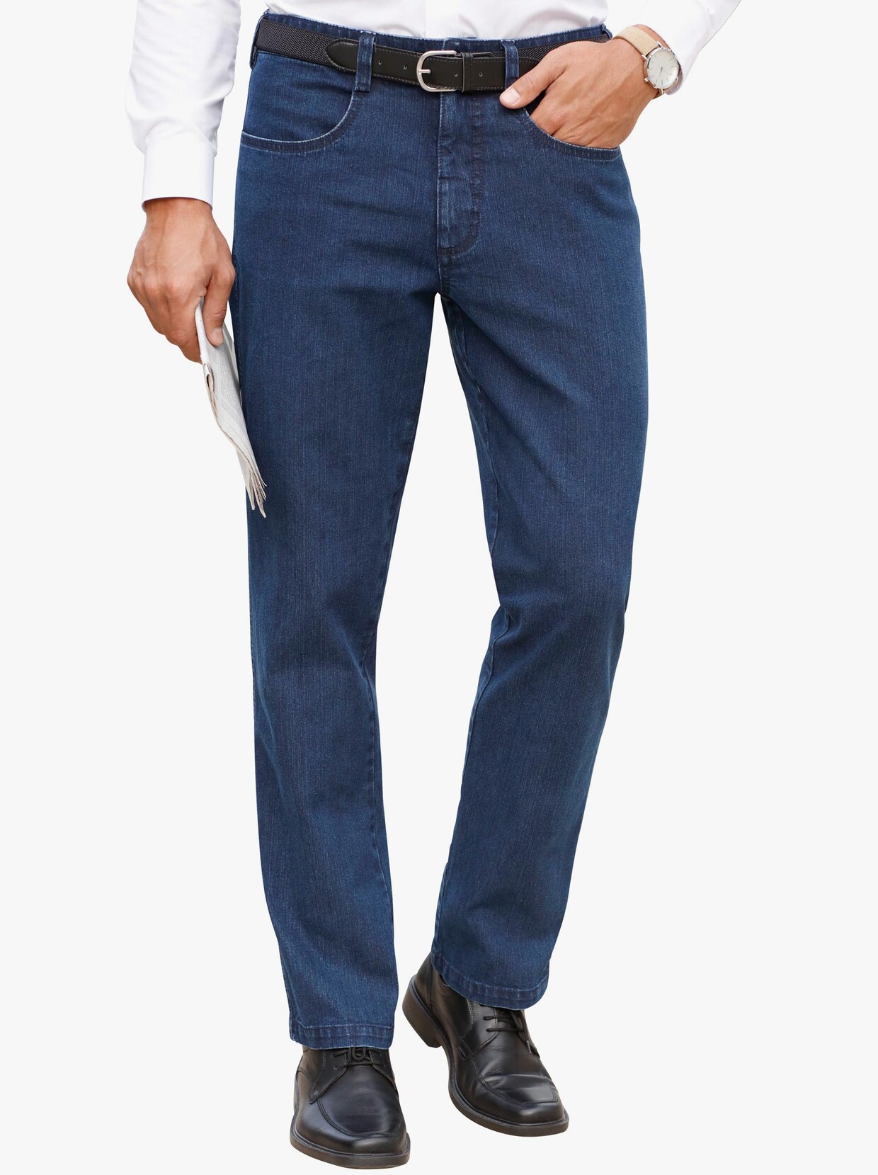 Jeans mit Gürtel - blue-stone-washed