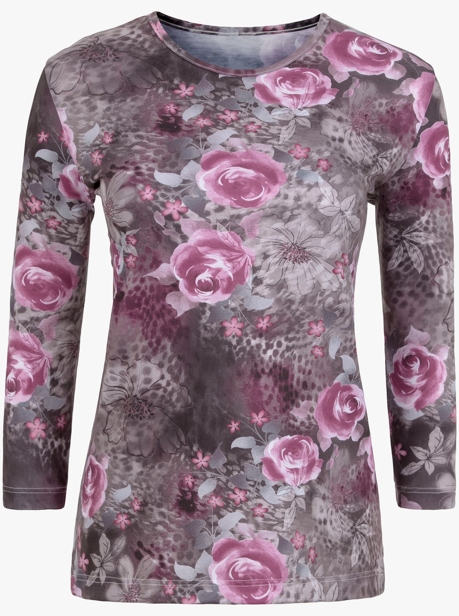 3/4-Arm-Shirt mit Floral-Druck - altrosé-grau-bedruckt