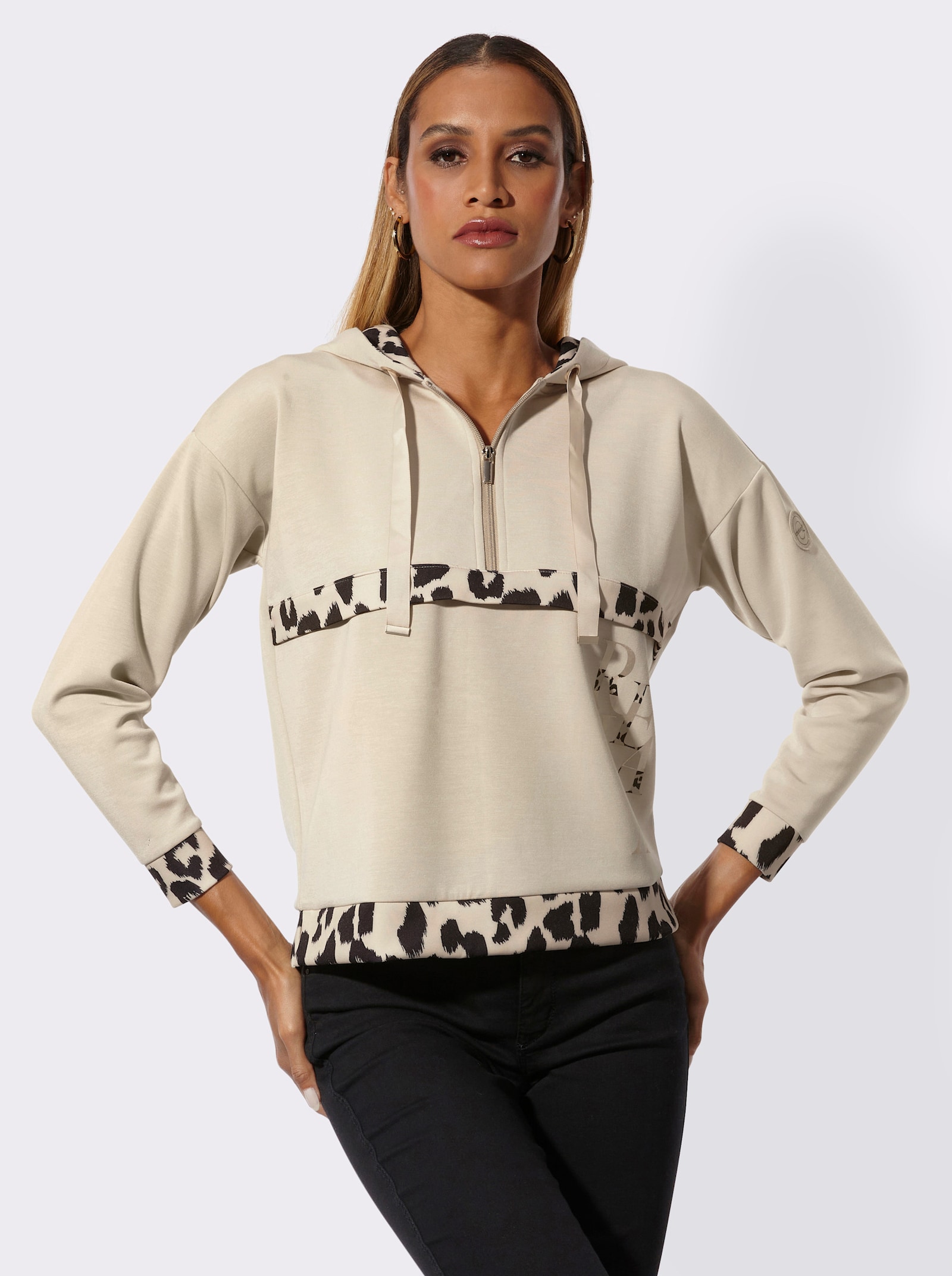 Sweatshirt - sand-schwarz