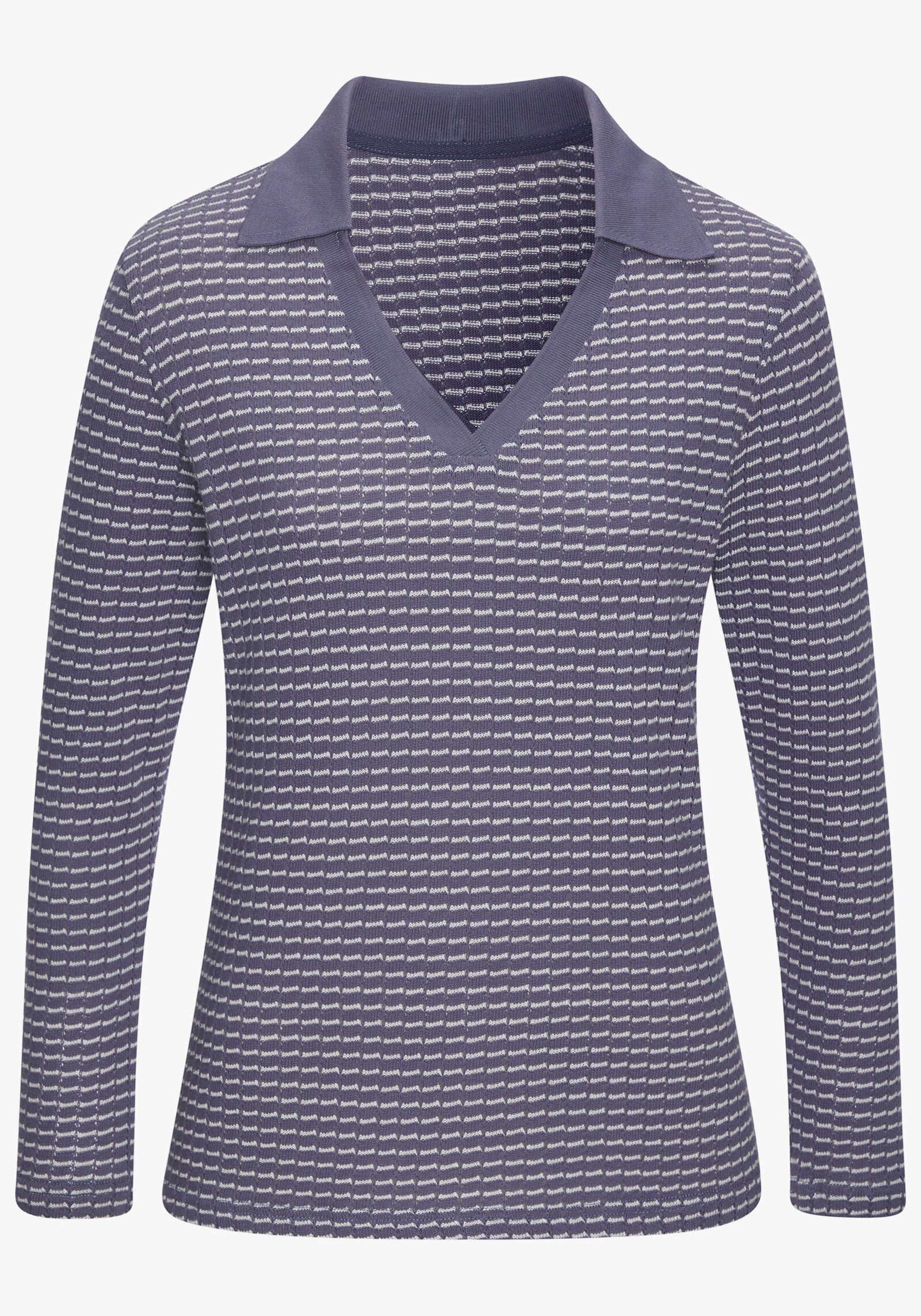 Vivance Poloshirt met lange mouwen - blauw/crème