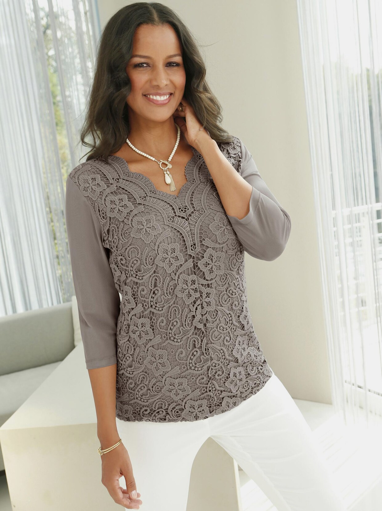 Spitzenshirt - taupe