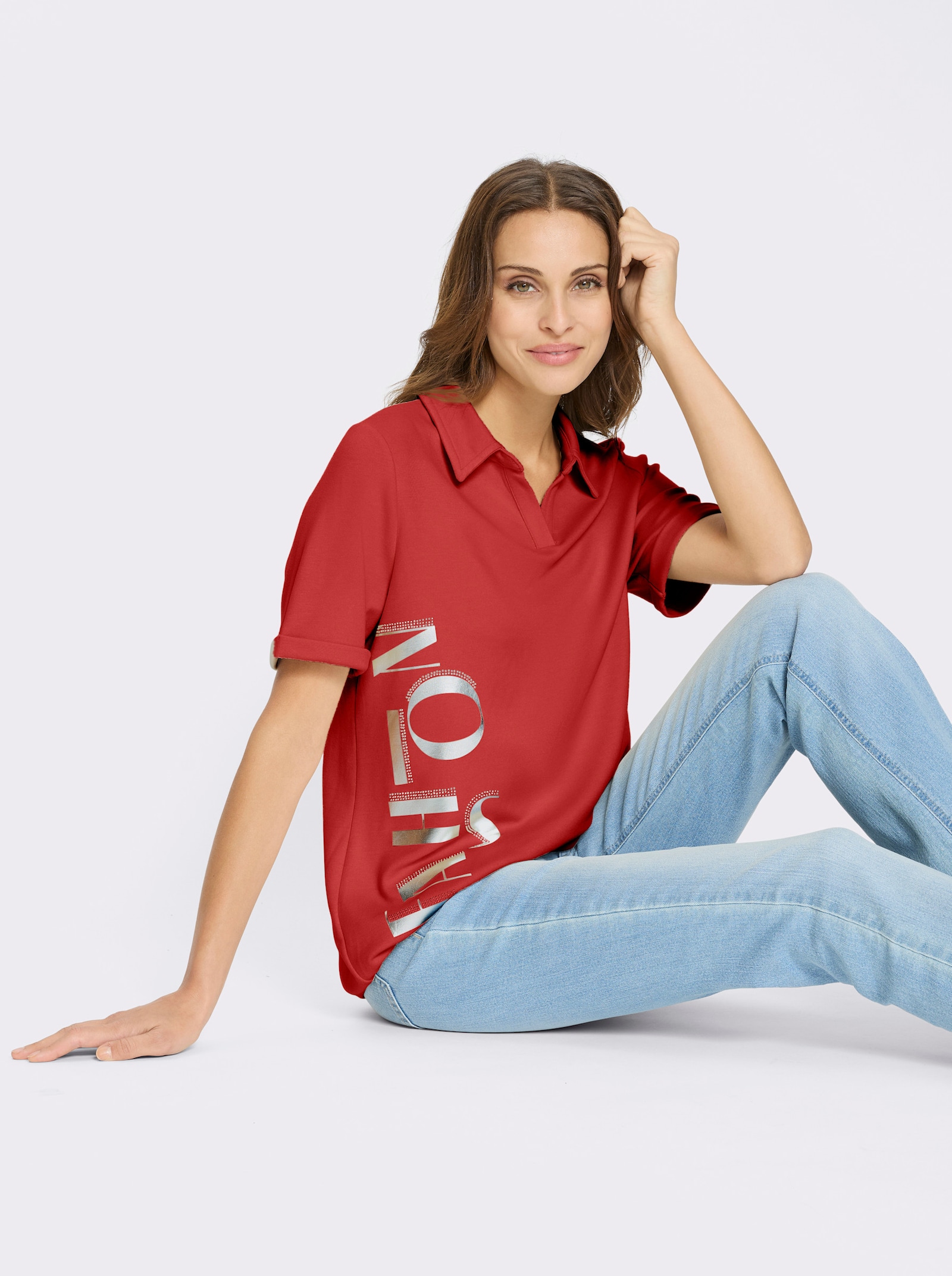 Sweatshirt mit Gummizug am Saum - rot