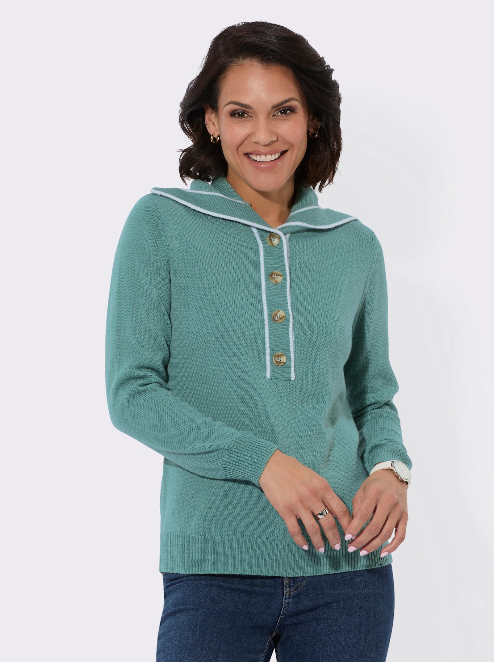 Pullover mit Troyerkragen - jade