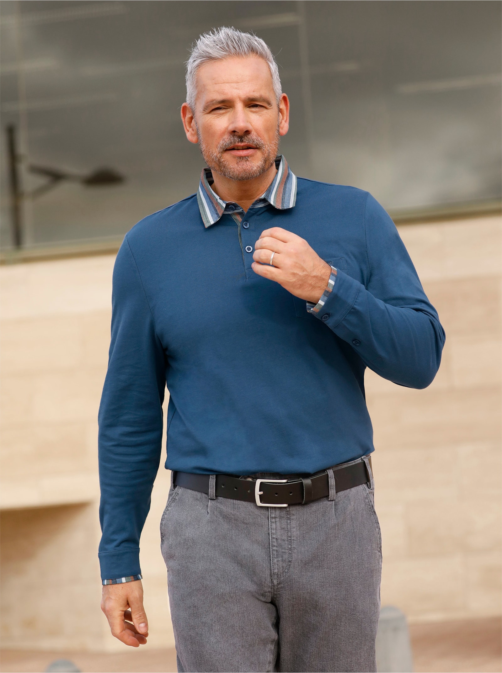 Marco Donati Langarmshirt in 2-in-1-Optik - jeansblau