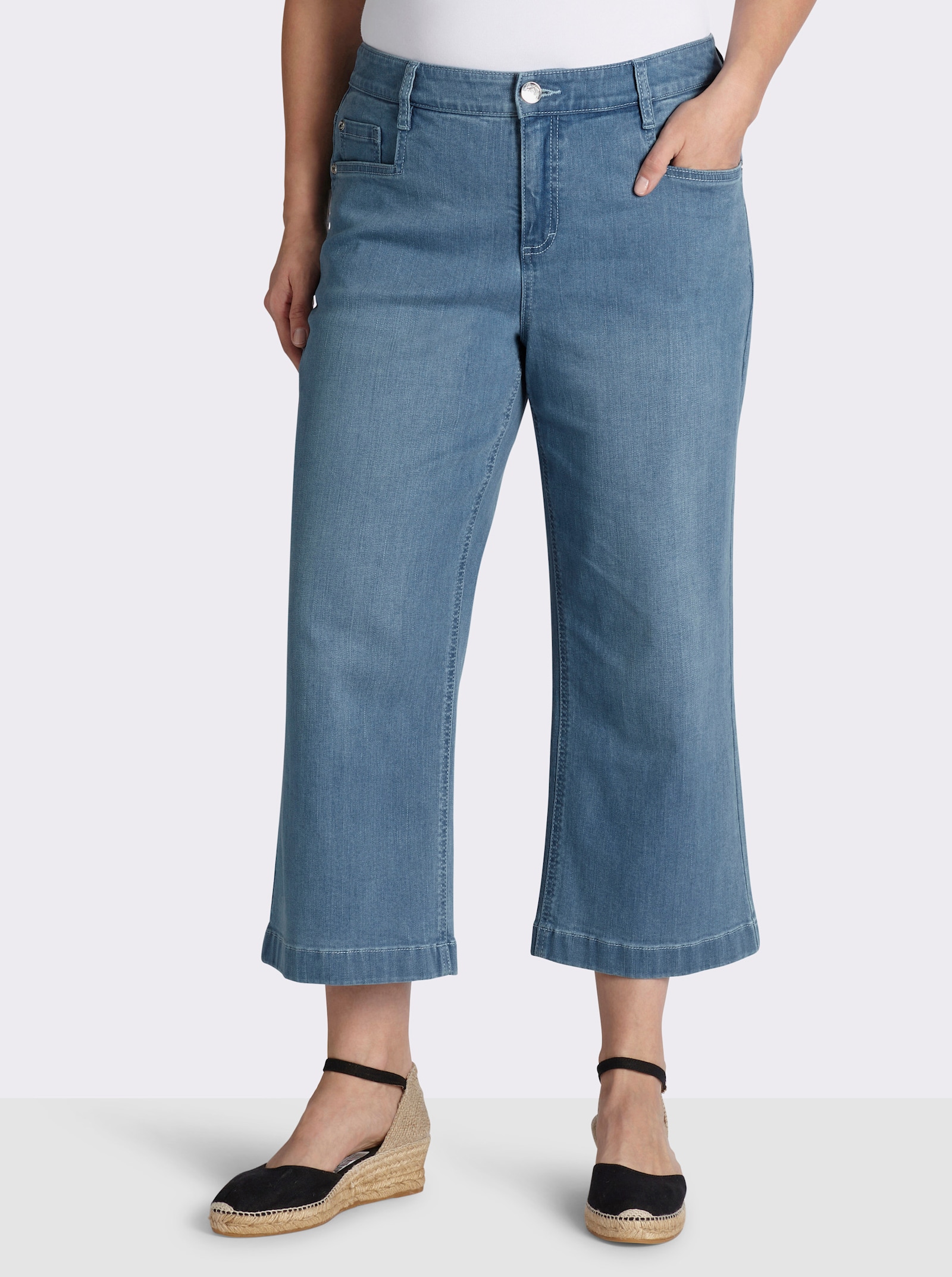 sheego 7/8-Jeans mit weitem Bein - blue-bleached