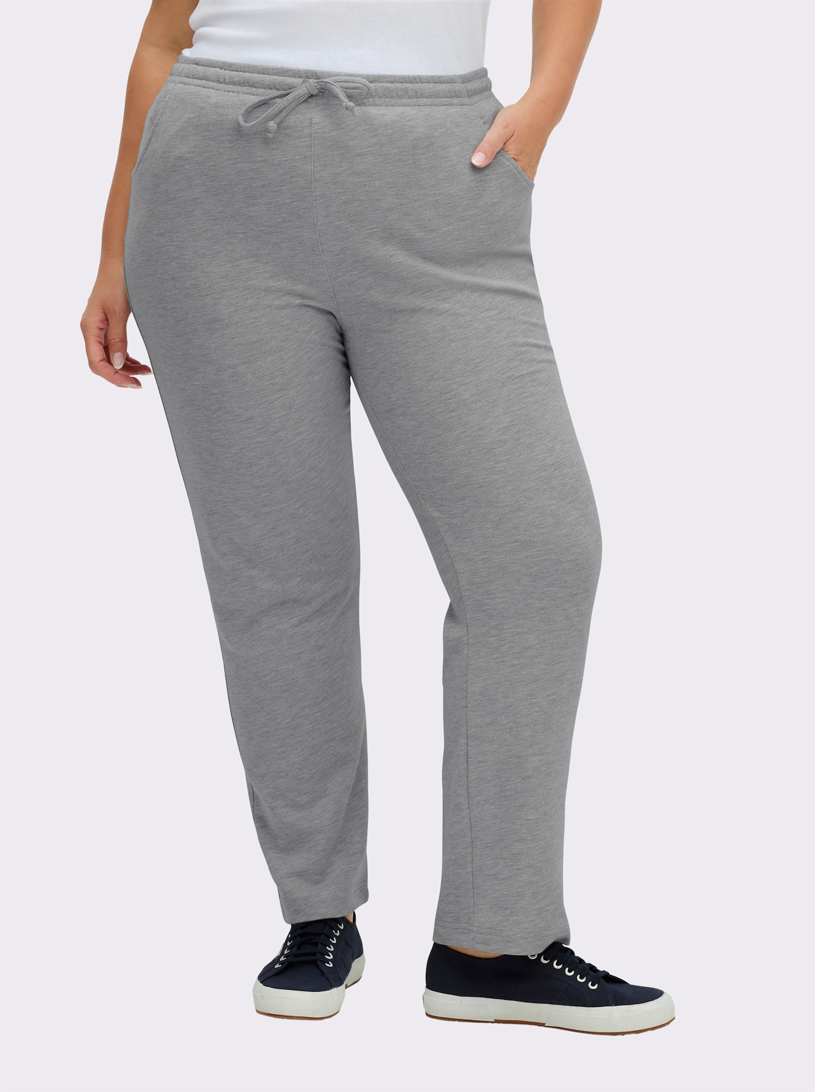 Jerseyhose mit Tunnelzug und Bindeband - grau-meliert