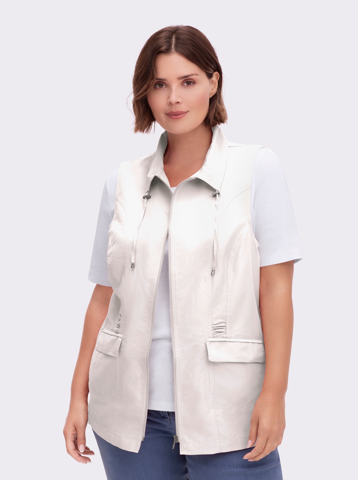 Longweste aus Microfaser - ecru