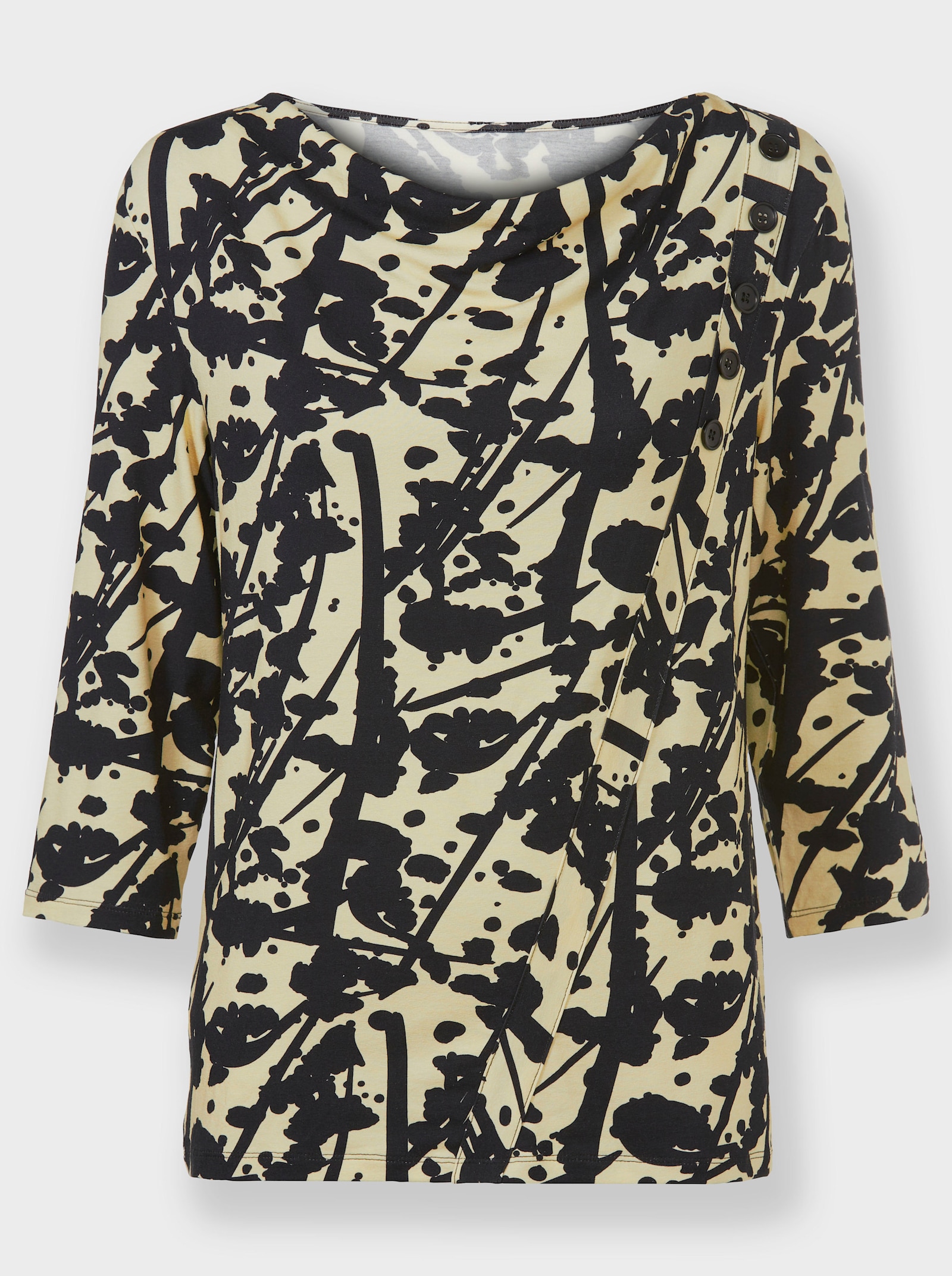 Shirt met cascadehals - vanille/zwart bedrukt