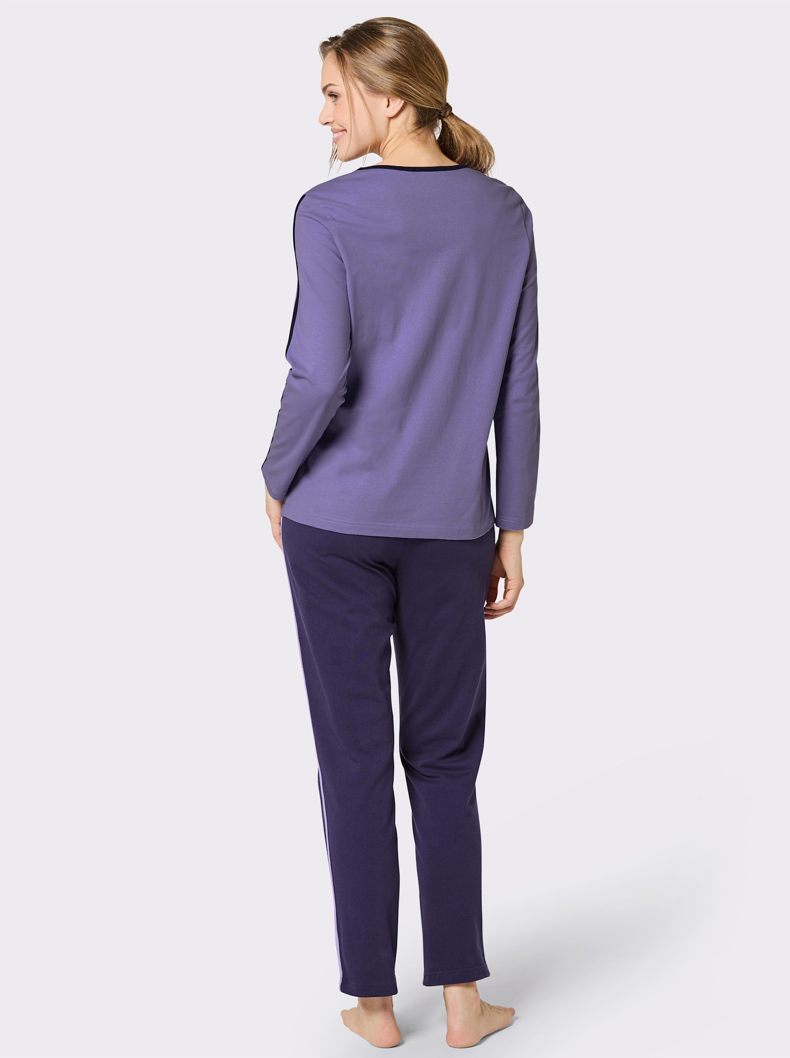 wäschepur Schlafanzug mit Kontrastpaspeln - marine-lavendel